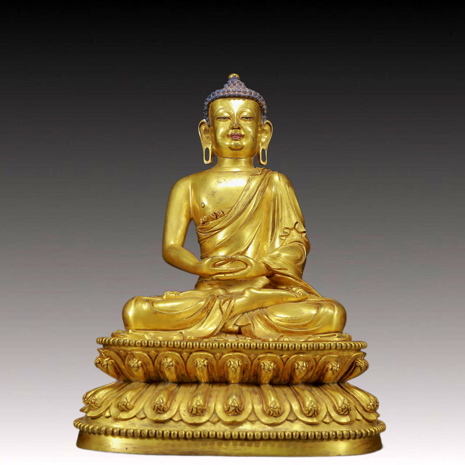 A Pair of Solemn Gilt Bronze Statue of Sakyamuni - 2