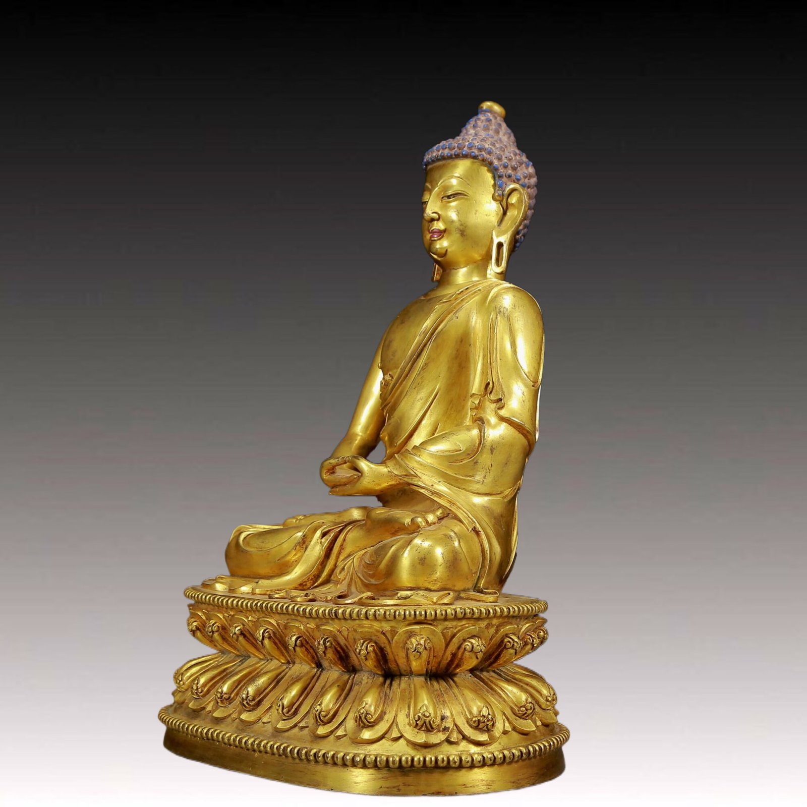 A Pair of Solemn Gilt Bronze Statue of Sakyamuni - 6