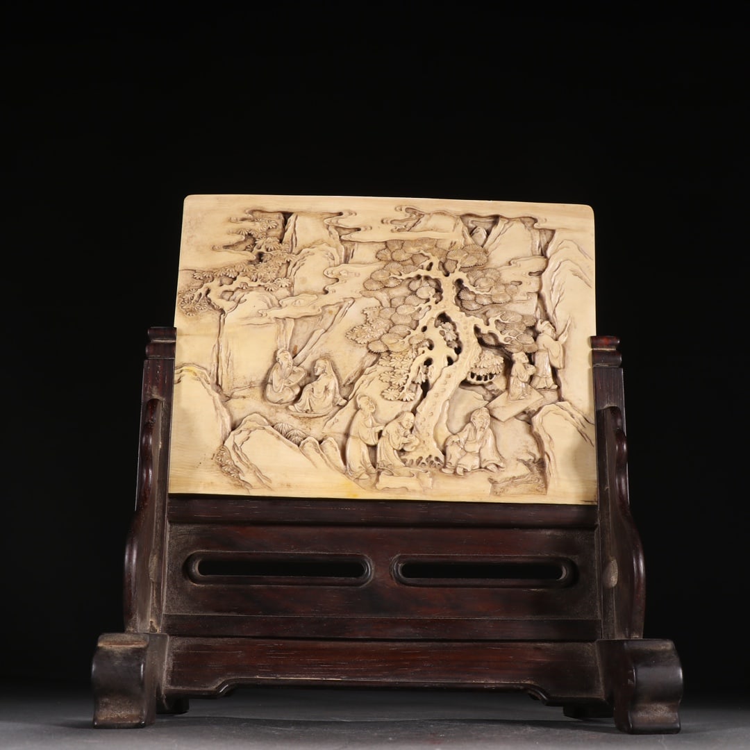 An Exquisite Zitanwood Character and Story Pattern Table Screen,with an Imperial Poem by Emperor: An Exquisite Zitanwood Character and Story Pattern Table Screen,with an Imperial Poem by Emperor Qianlong,Qing Dynasty, China,Size:9.1inx8.1in,Weight:564.8g