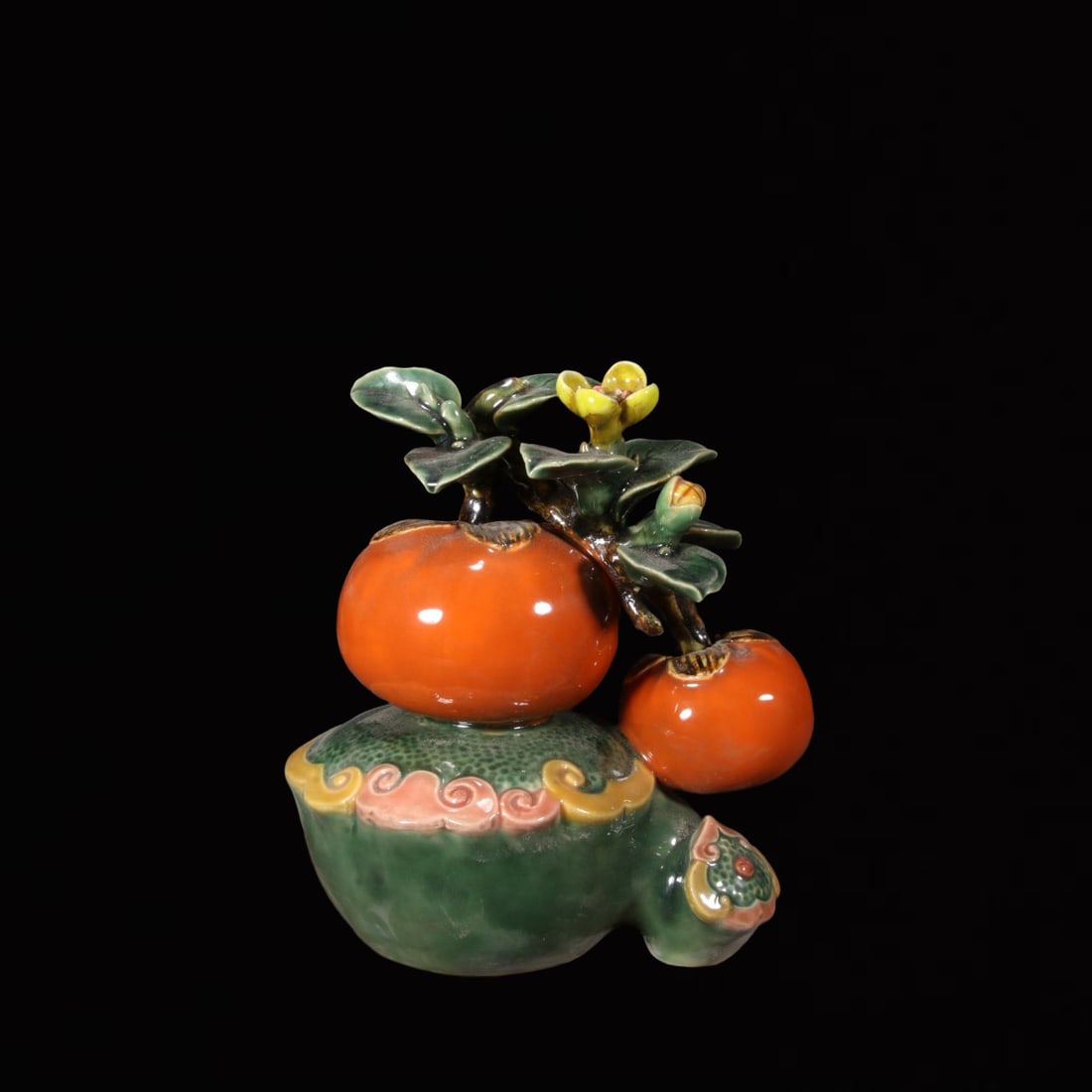 An Exquisite Shiwan yao Persimmon Ornament: An Exquisite Shiwan yao Persimmon Ornament,Qing Dynasty, China,Size:8.7inx6.7inx9.4in 石湾窑柿子摆件,中国清代