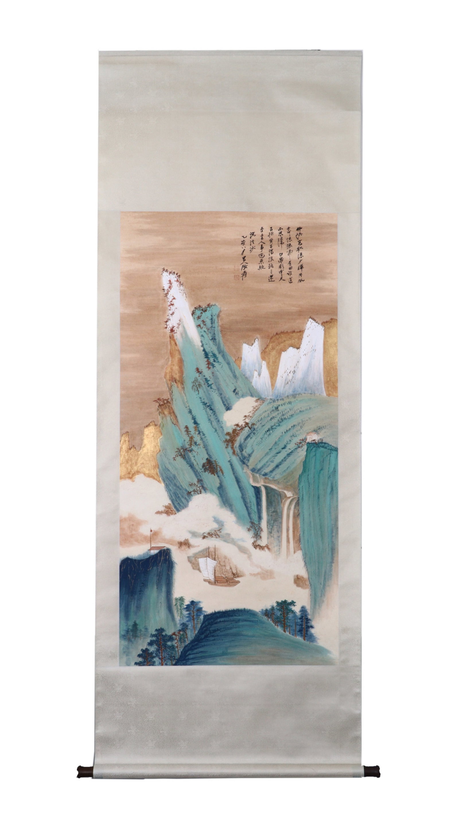 A Chinese Vertical Scroll Ink Painting of Landscape on Paper: A Chinese Vertical Scroll Ink Painting of Landscape on Paper,Zhang Daqian,Size:53.5inx25.6in