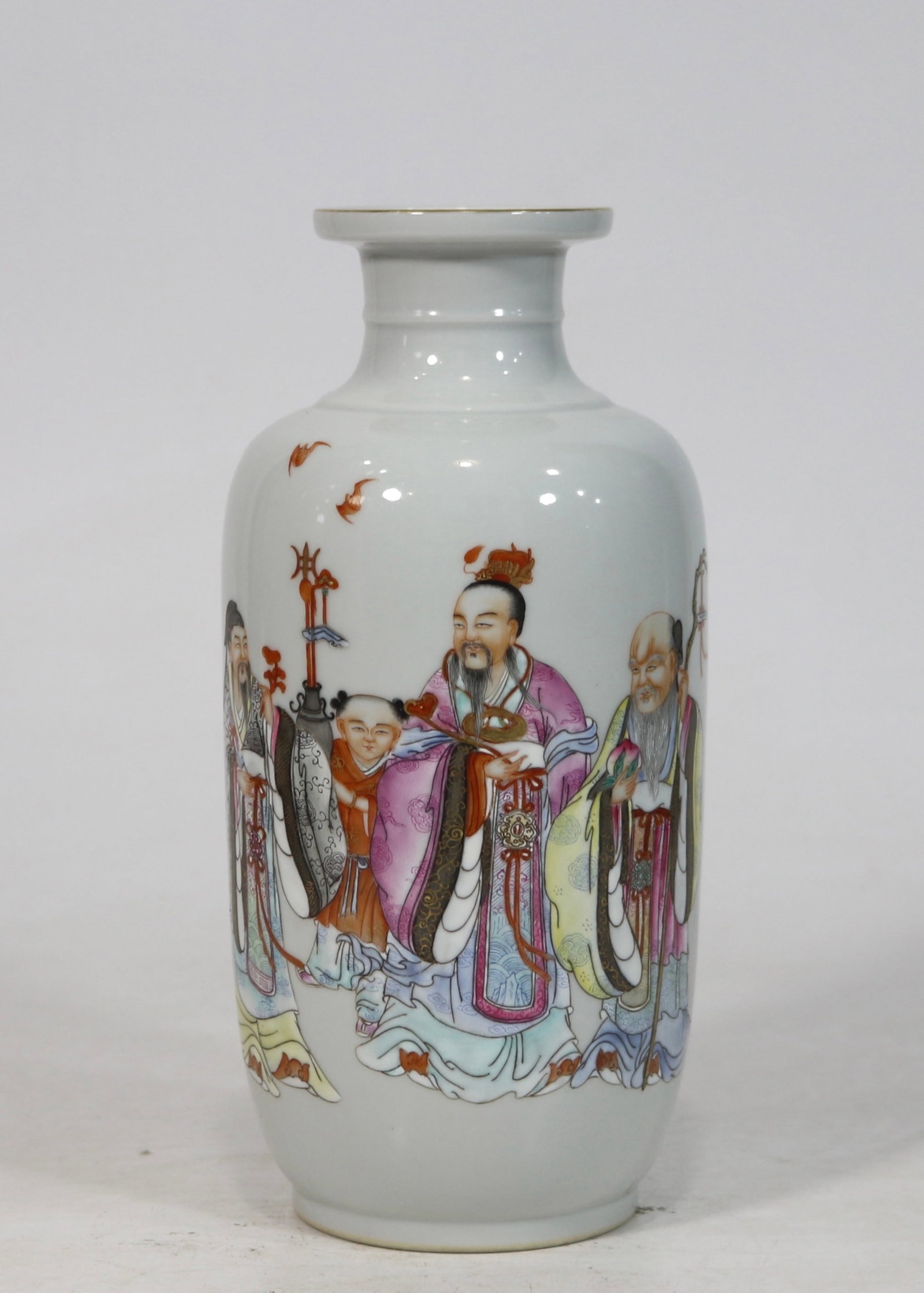An Exquisite Famille-Rose Character and Story Pattern Vase: An Exquisite Famille-Rose Character and Story Pattern Vase,Qing Dynasty,China,Yongzheng Six-character Mark,Size:8.5inx3.9in