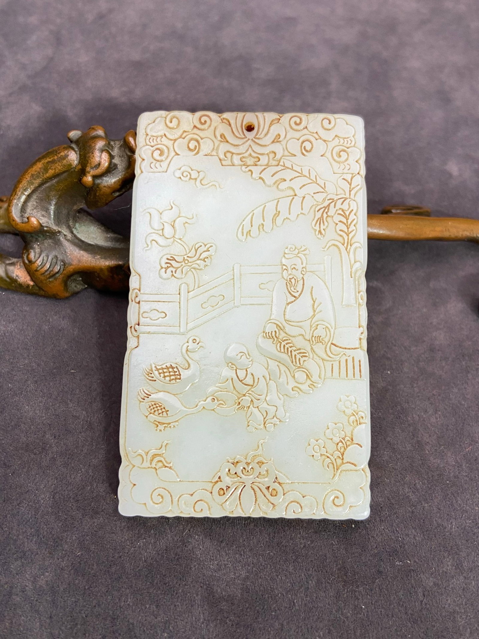 An Exquisite White Jade Character and Story Pattern,with poem: An Exquisite White Jade Character and Story Pattern,with poem,Qing Dynasty,China,Size:3inx1.8inx0.3in,Weight:66g 白玉人物故事纹,带诗文,È