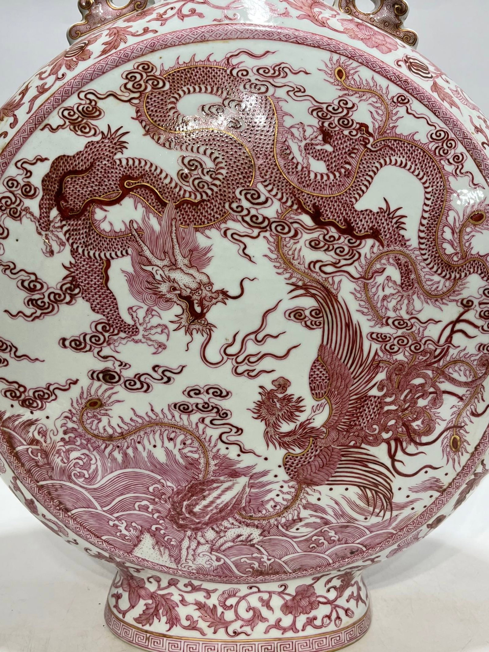 A Huge Ruby Red-Glazed Auspicious Cloud and Dragon Pattern Dragon-Ears Vase - 10