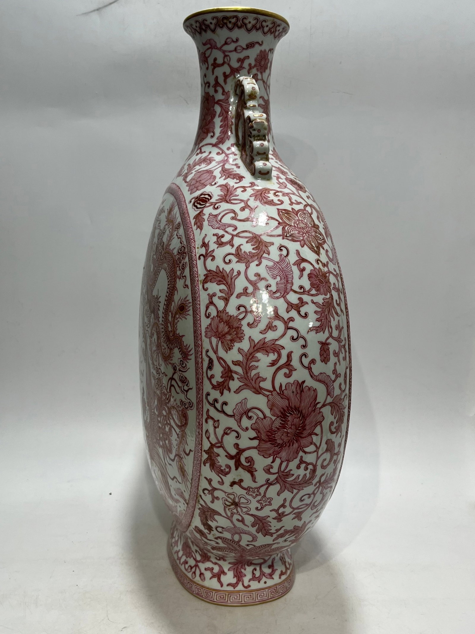A Huge Ruby Red-Glazed Auspicious Cloud and Dragon Pattern Dragon-Ears Vase - 7