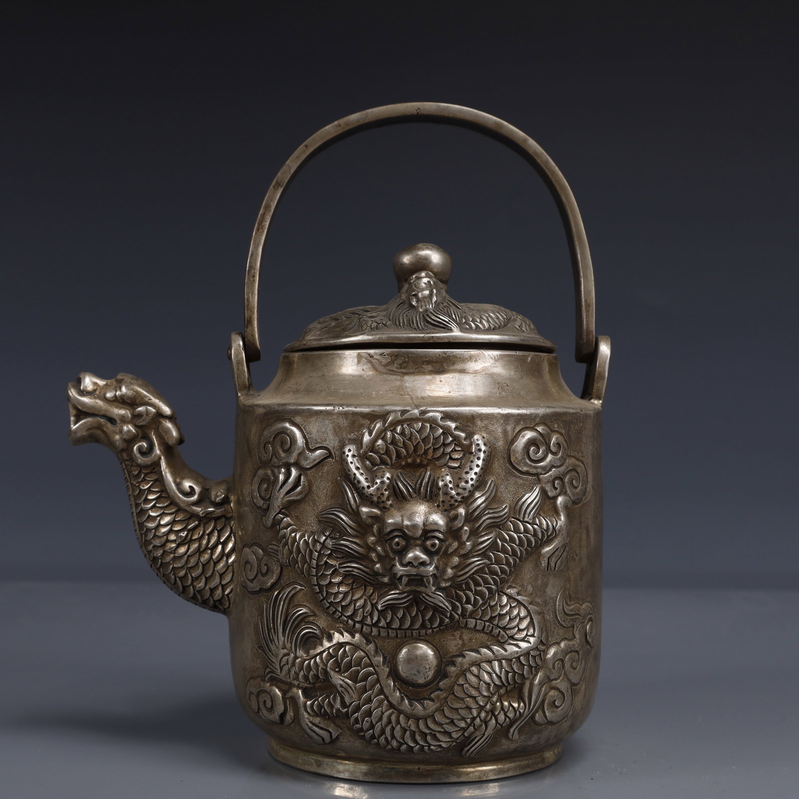 An Exquisite Silver-Plated Bronze Dragon Pattern Ewer (1 of 14)