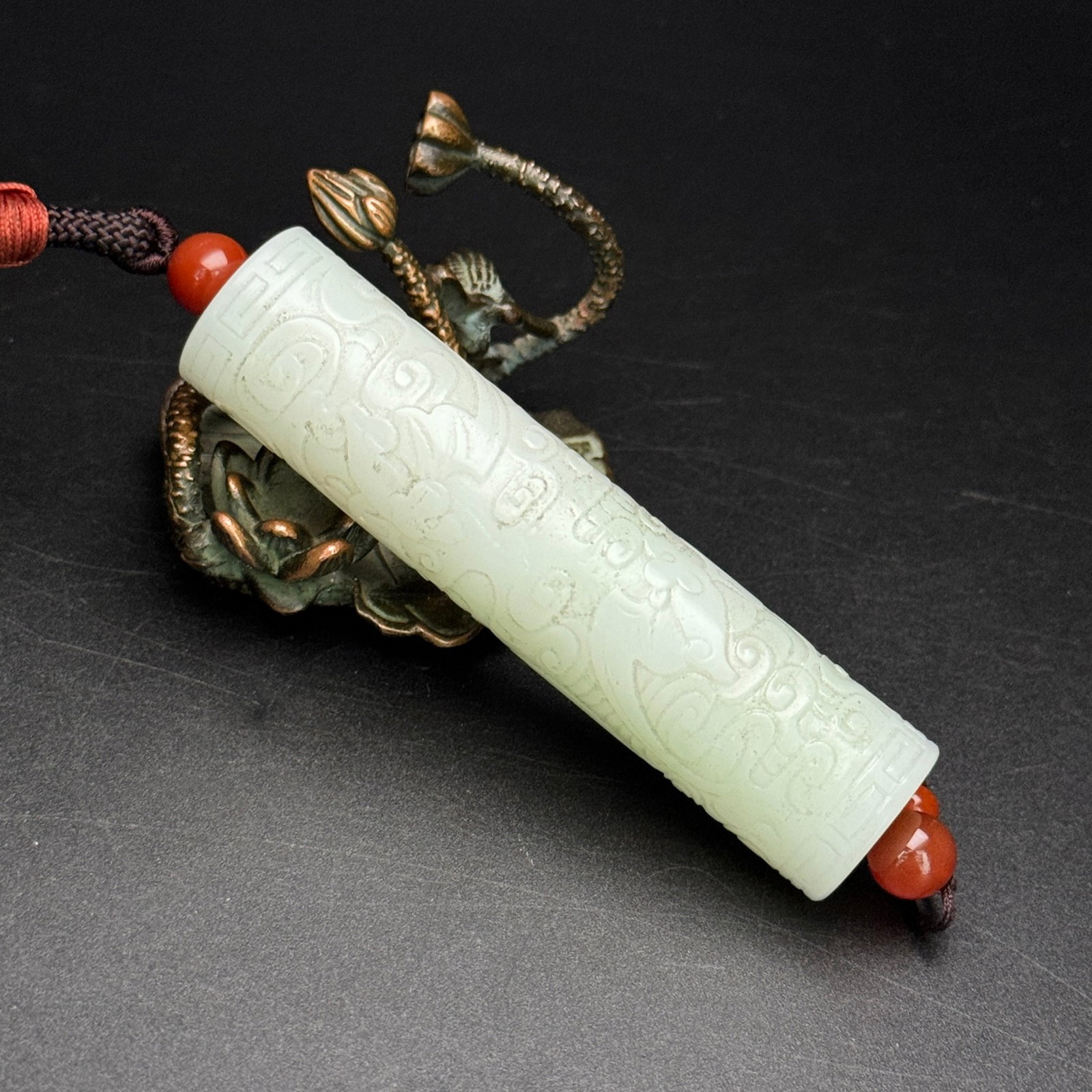 An Exquisite White Jade Auspicious Cloud and Bats Pattern Pendant - 5