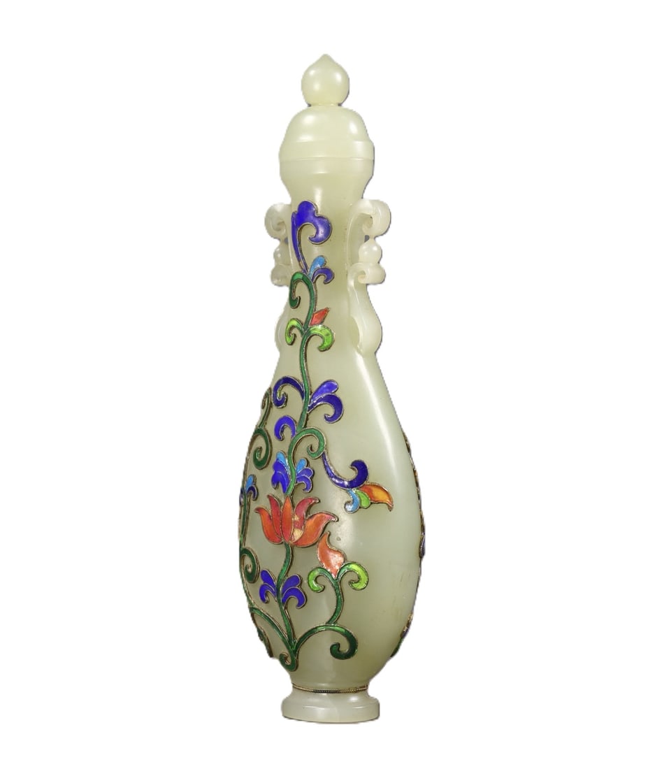 An Exquisite White Jade Flower Pattern Double-Ears Bottle - 3