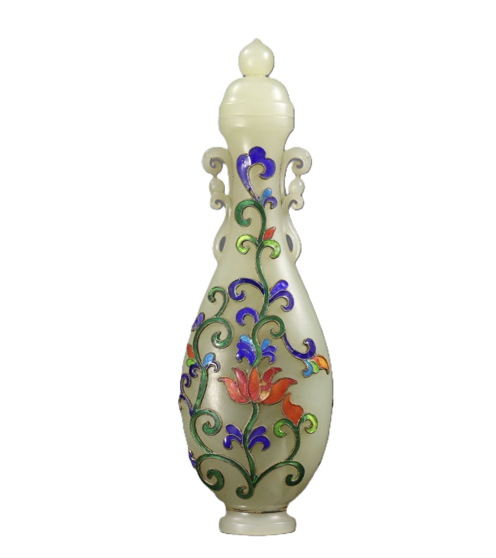 An Exquisite White Jade Flower Pattern Double-Ears Bottle - 4
