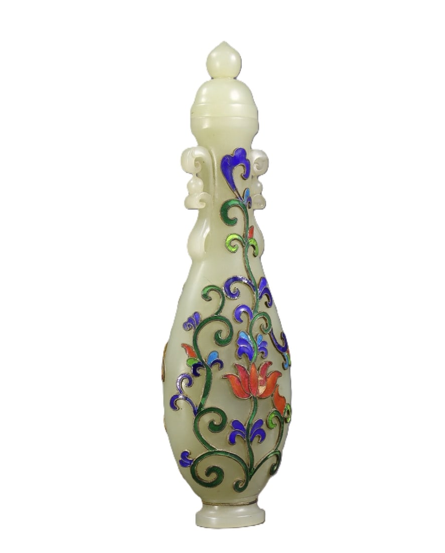 An Exquisite White Jade Flower Pattern Double-Ears Bottle - 5