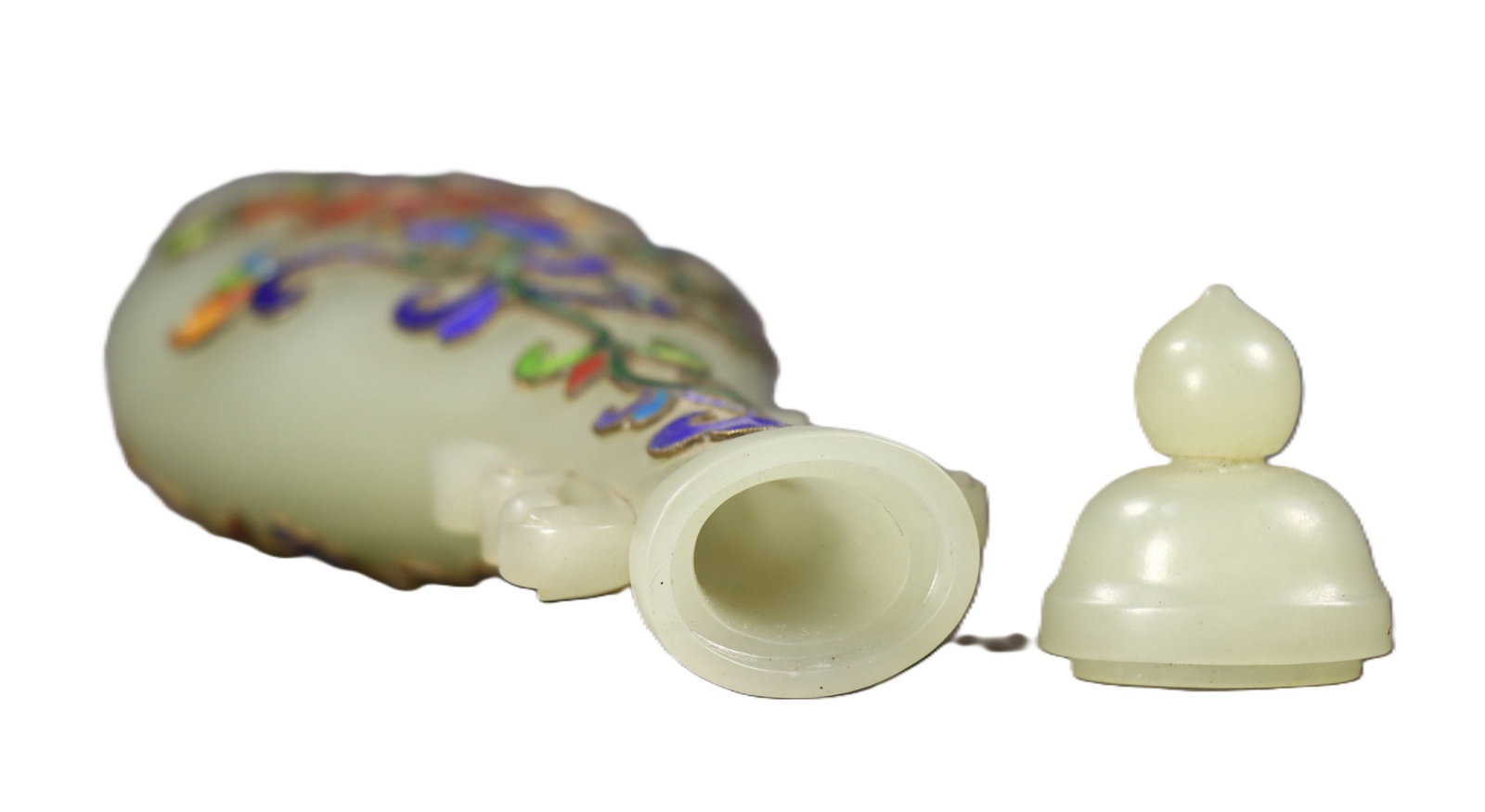 An Exquisite White Jade Flower Pattern Double-Ears Bottle - 6