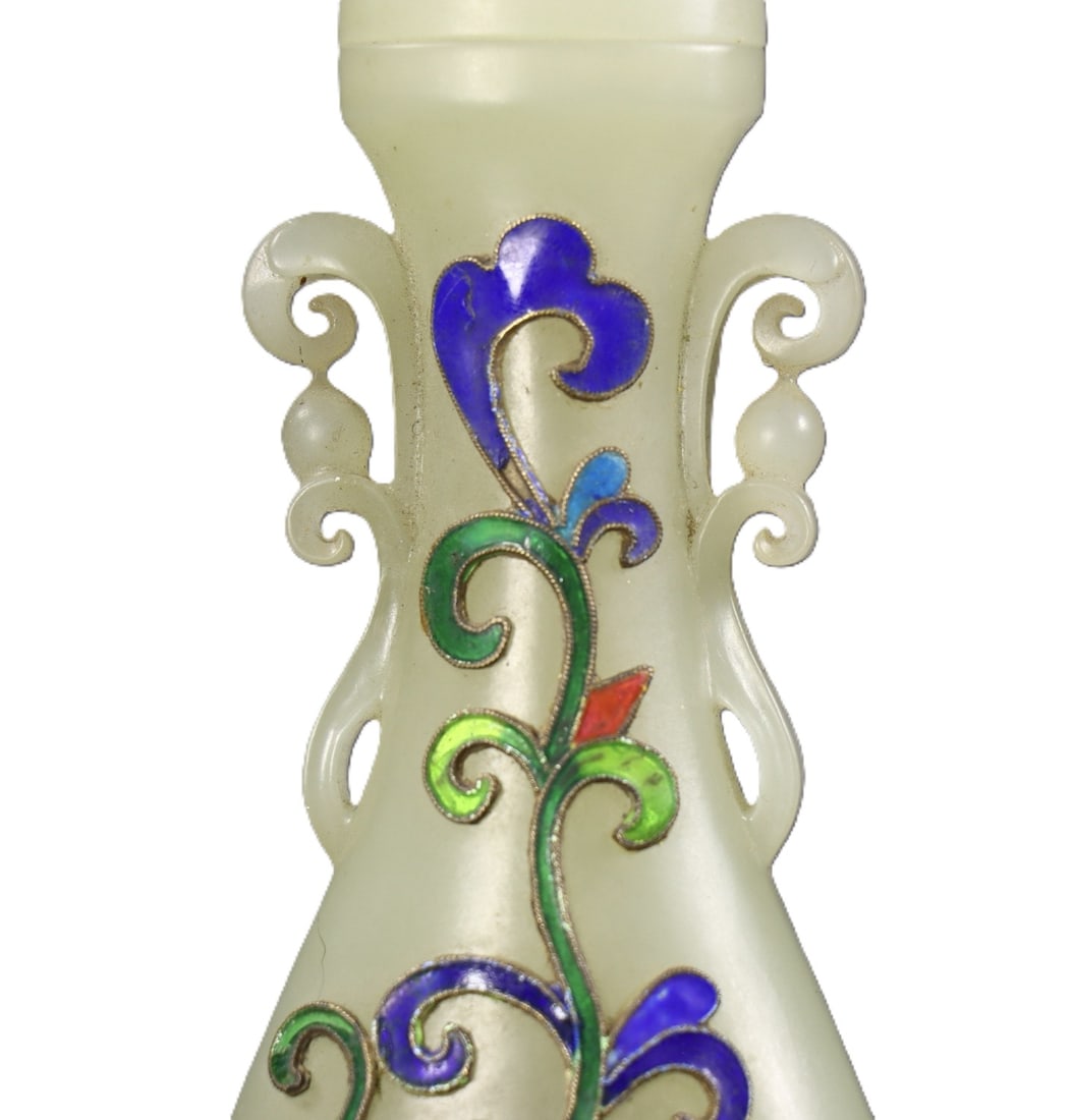 An Exquisite White Jade Flower Pattern Double-Ears Bottle - 7