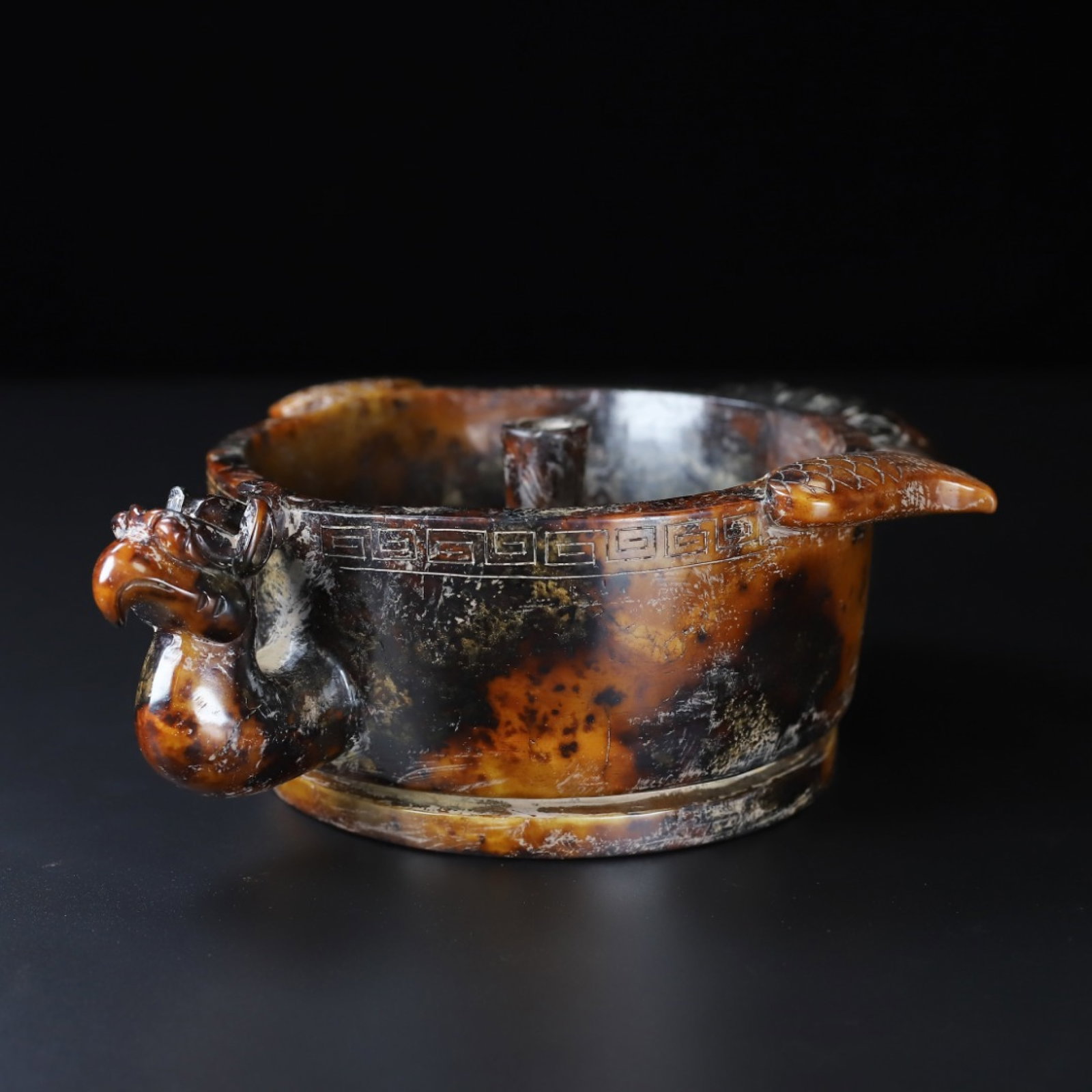 An Exquisite Archaic Jade Phoenix-Ears Incense Holder: An Exquisite Archaic Jade Phoenix-Ears Incense Holder,Ancient Time,China,Size:8.5inx6.7inx2.8in,Weight:1.185kg