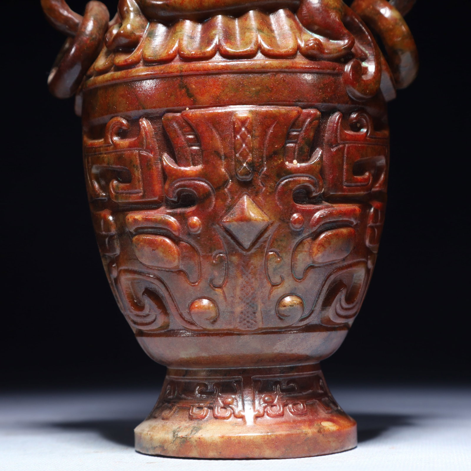 An Exquisite Archaic Jade Beast-Face Pattern Double-Ears Bottle - 3