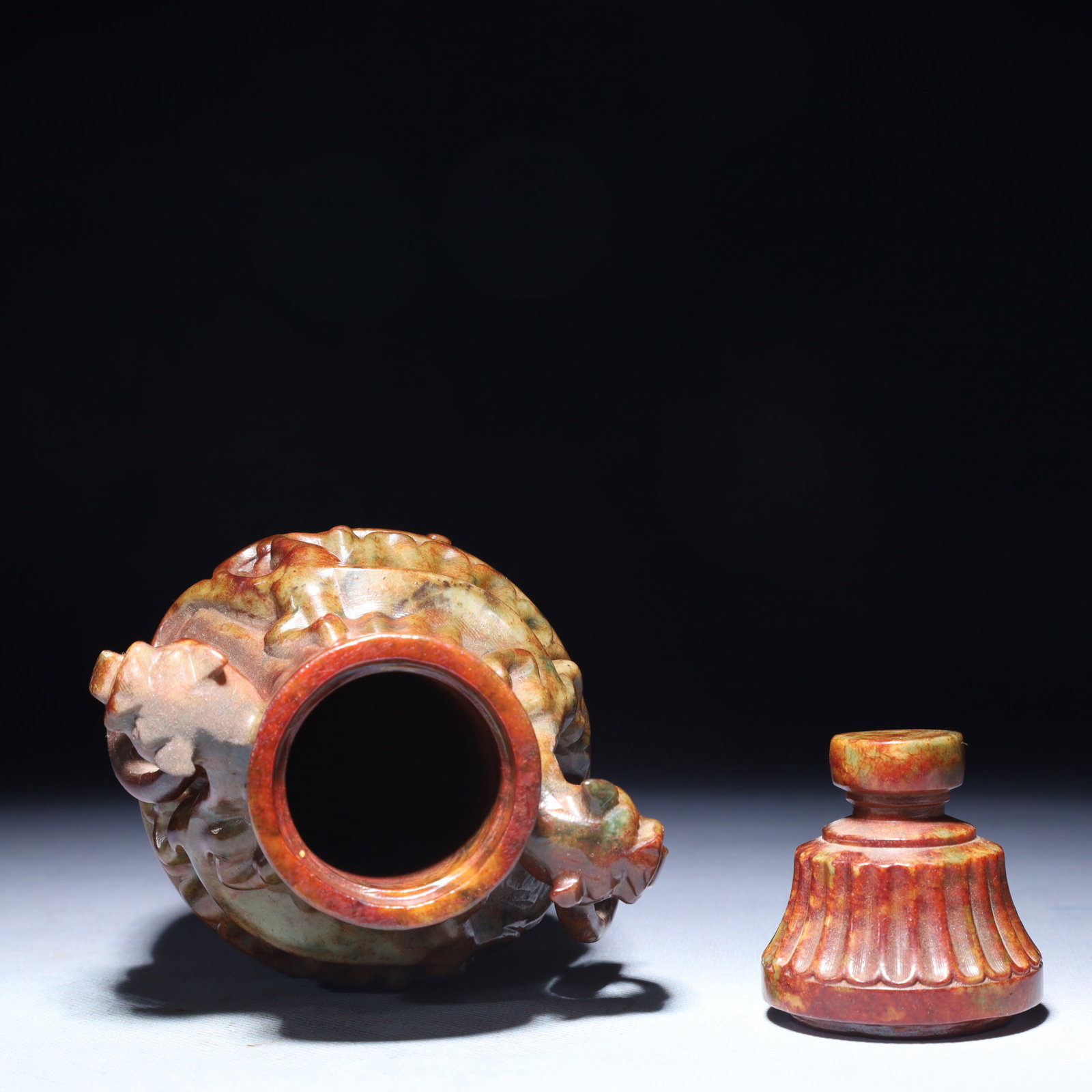 An Exquisite Archaic Jade Beast-Face Pattern Double-Ears Bottle - 9