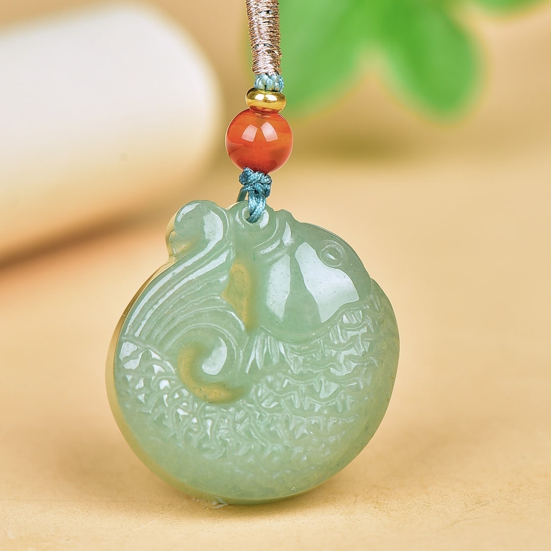 An Exquisite Greenish Jade Fish Pattern Pendant: An Exquisite Greenish Jade Fish Pattern Pendant,Size:1.1inx1.1in 青玉鱼纹挂件