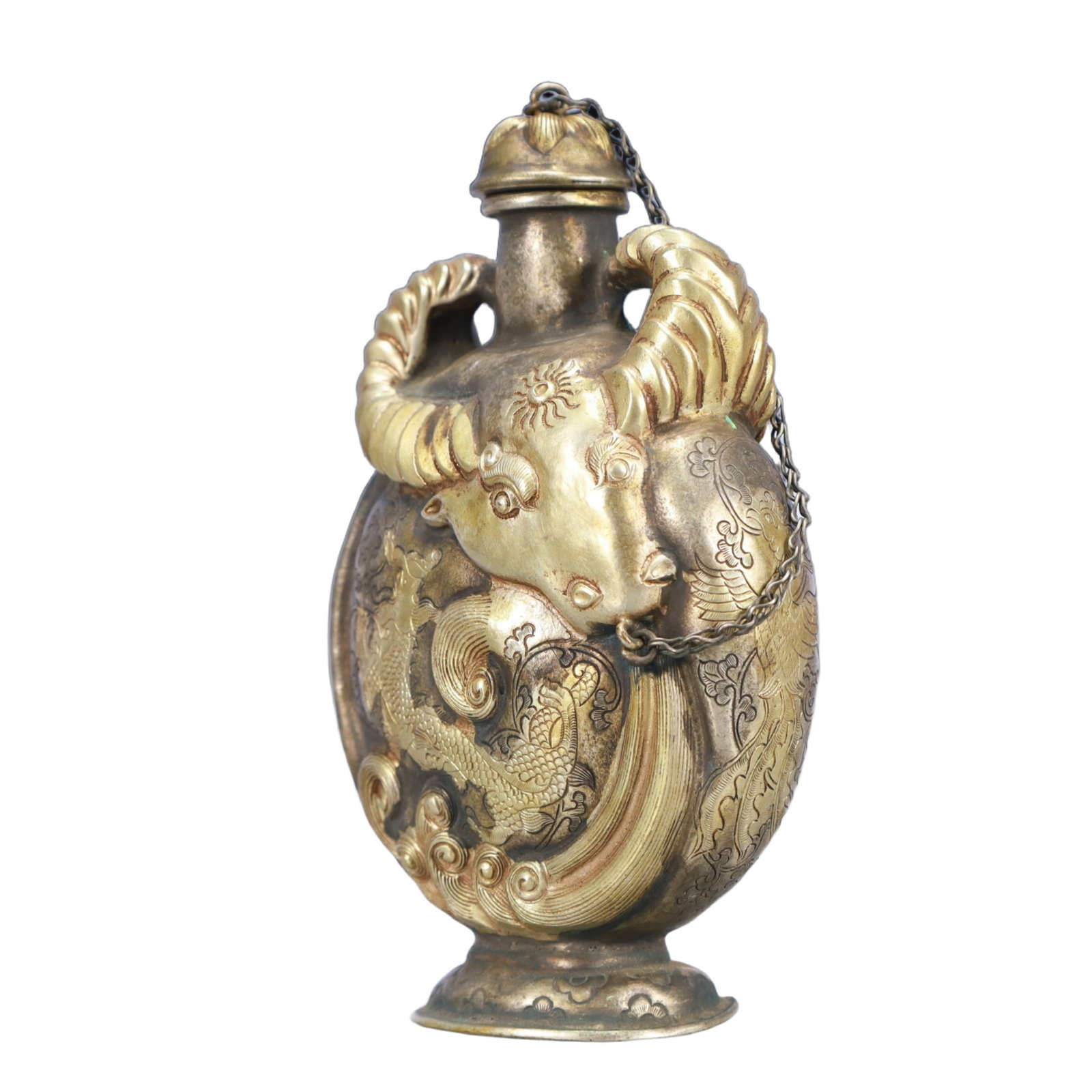 A Rare Gilt Silver Buffalo Pattern Snuff Bottle - 2