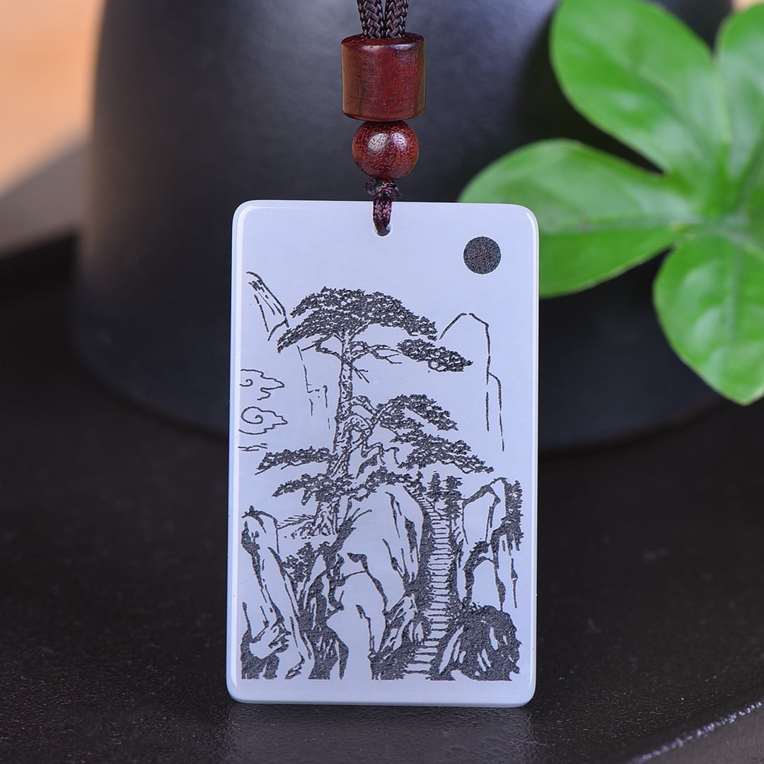 An Exquisite White Jade Landscape Pattern Pendant - 3