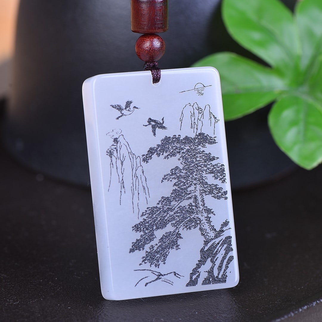 An Exquisite White Jade Landscape Pattern Pendant - 4