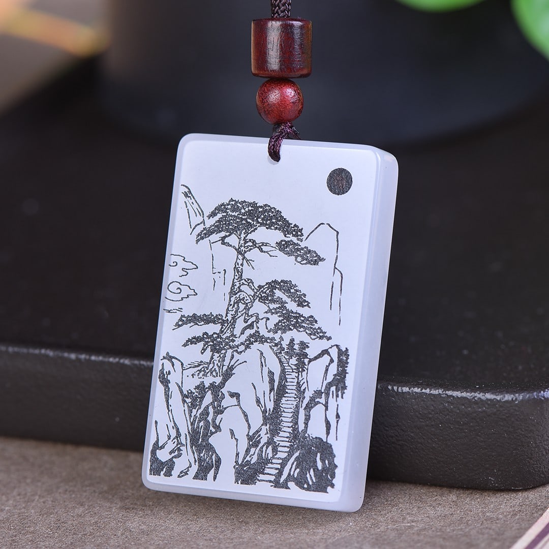 An Exquisite White Jade Landscape Pattern Pendant - 5