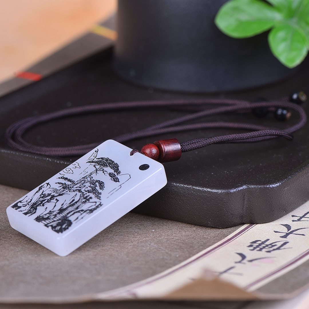 An Exquisite White Jade Landscape Pattern Pendant - 6