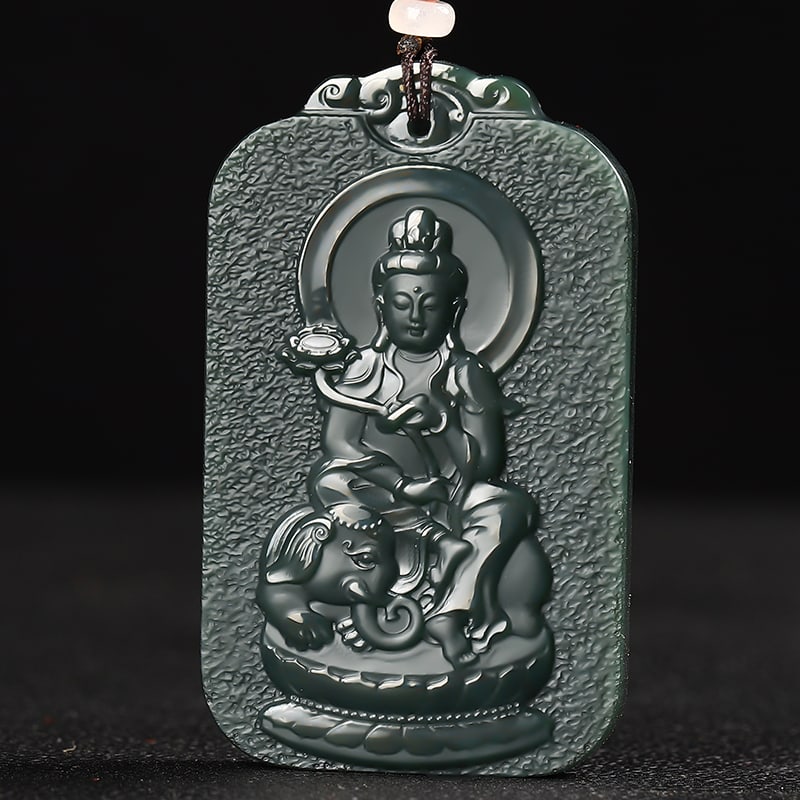 An Exquisite Cyan jade Statue of Samantabhadra Pendant: An Exquisite Cyan jade Statue of Samantabhadra Pendant,Size:2.5inx1.5inx0.3in 青玉普贤菩萨像挂件