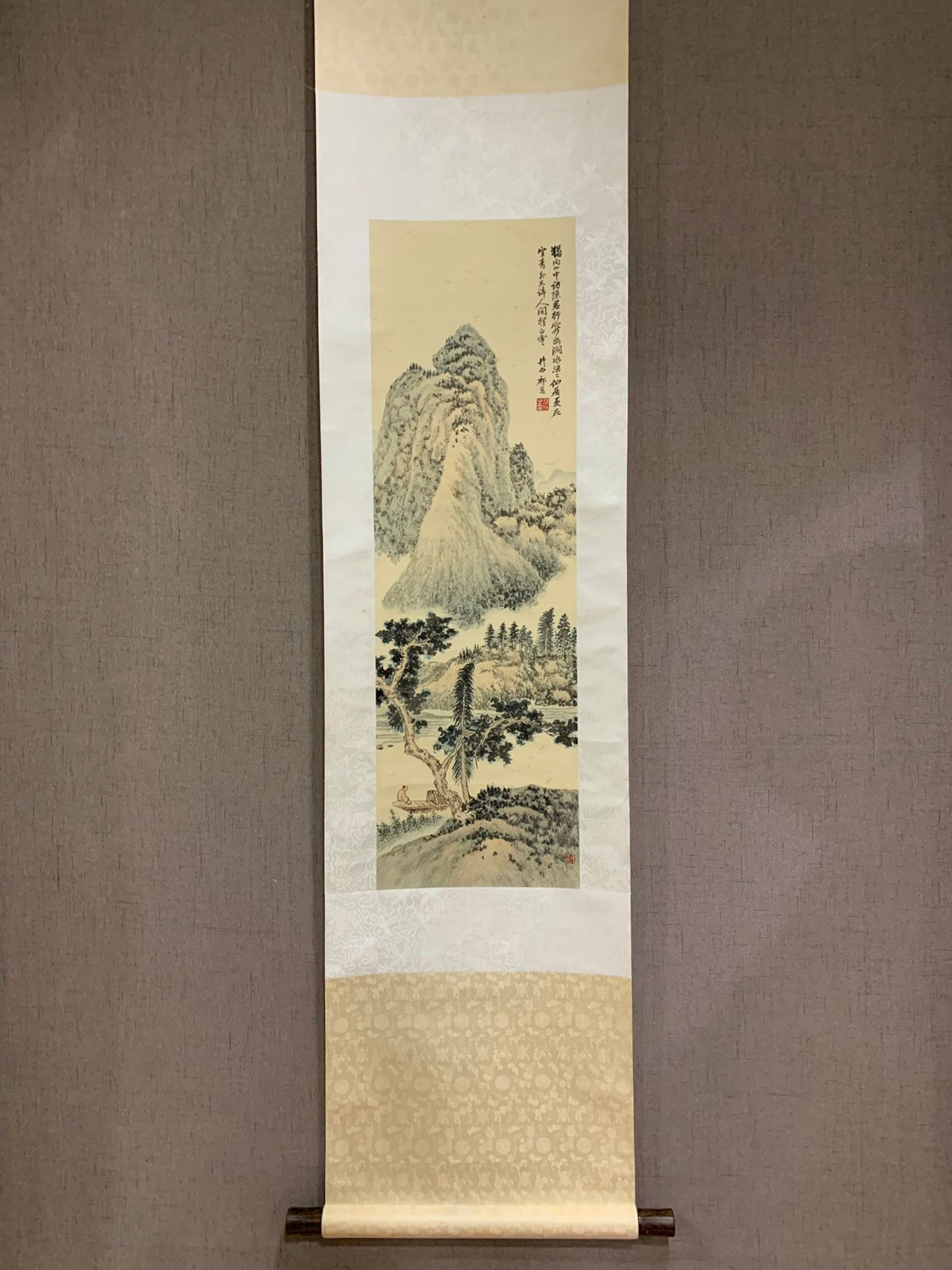 A Chinese Vertical Scroll Ink Painting of Landscape on Paper,Qi Kun: A Chinese Vertical Scroll Ink Painting of Landscape on Paper,Qi Kun,Size:36.2inx11in 一幅中国水墨山水画立轴,祁昆