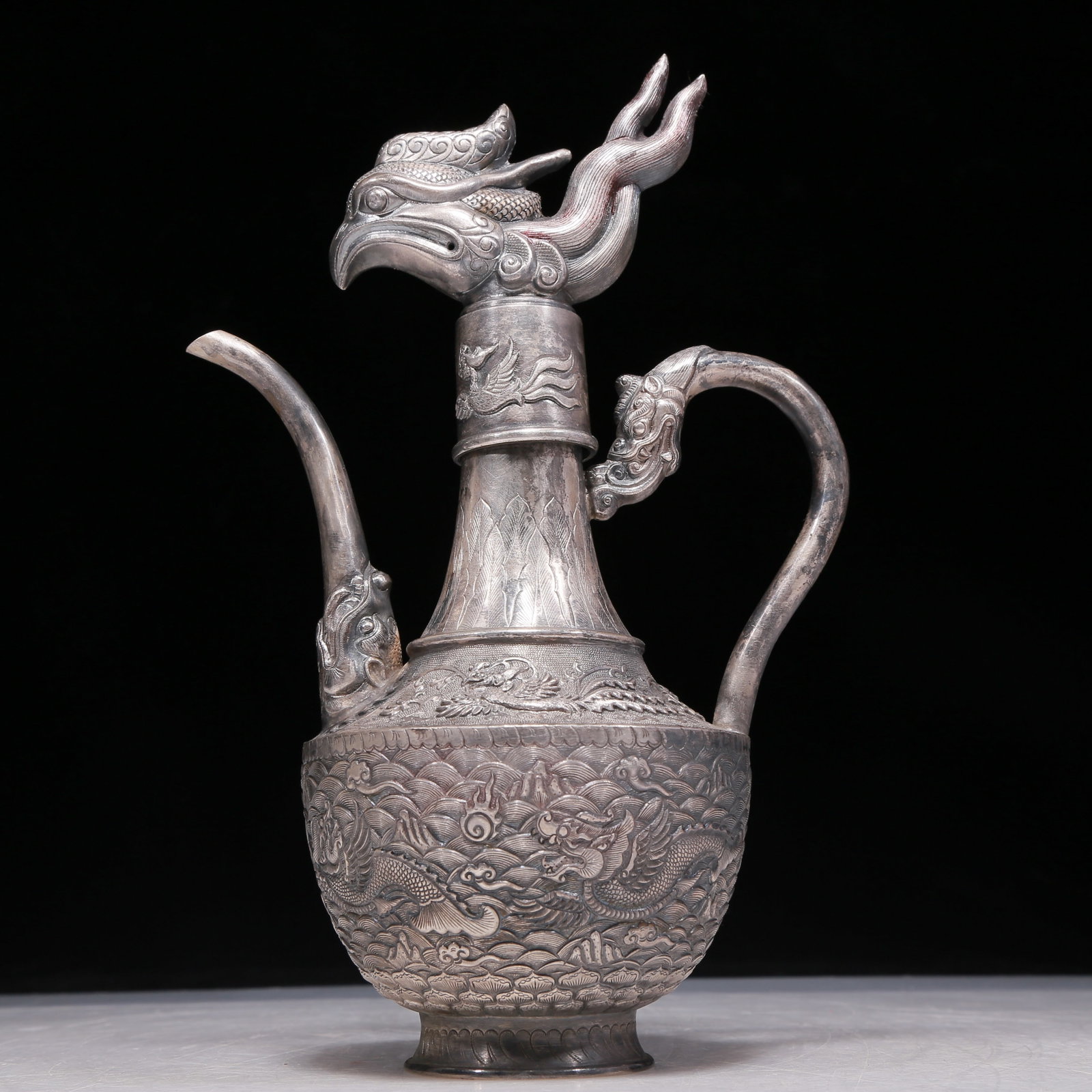 A Precious Silver 'Auspicious Beast& Ocean' Ewer - 7