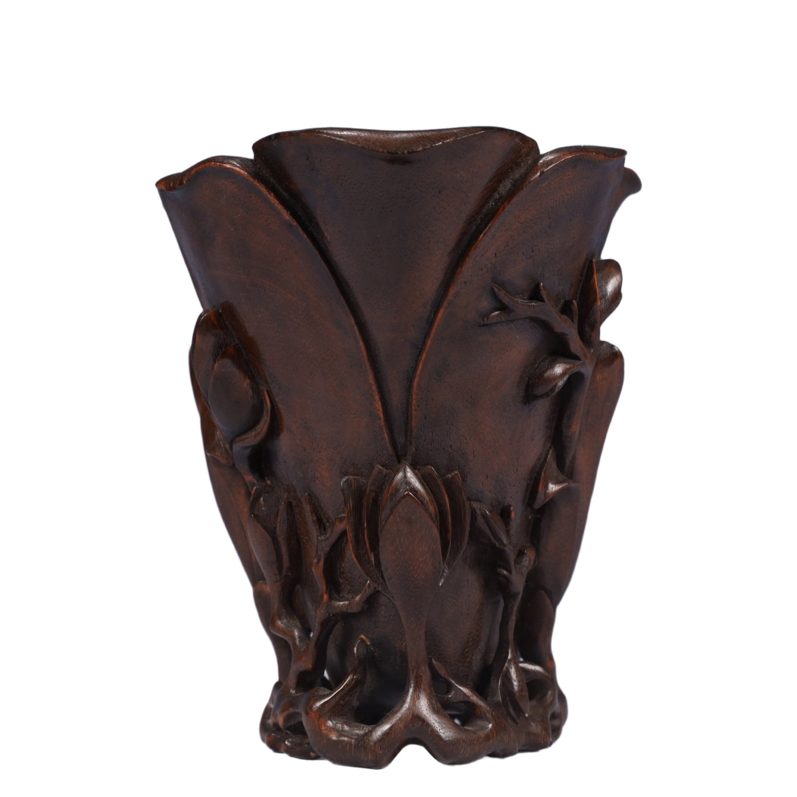 An Exquisite Redwood Flower Pattern Cup - 3
