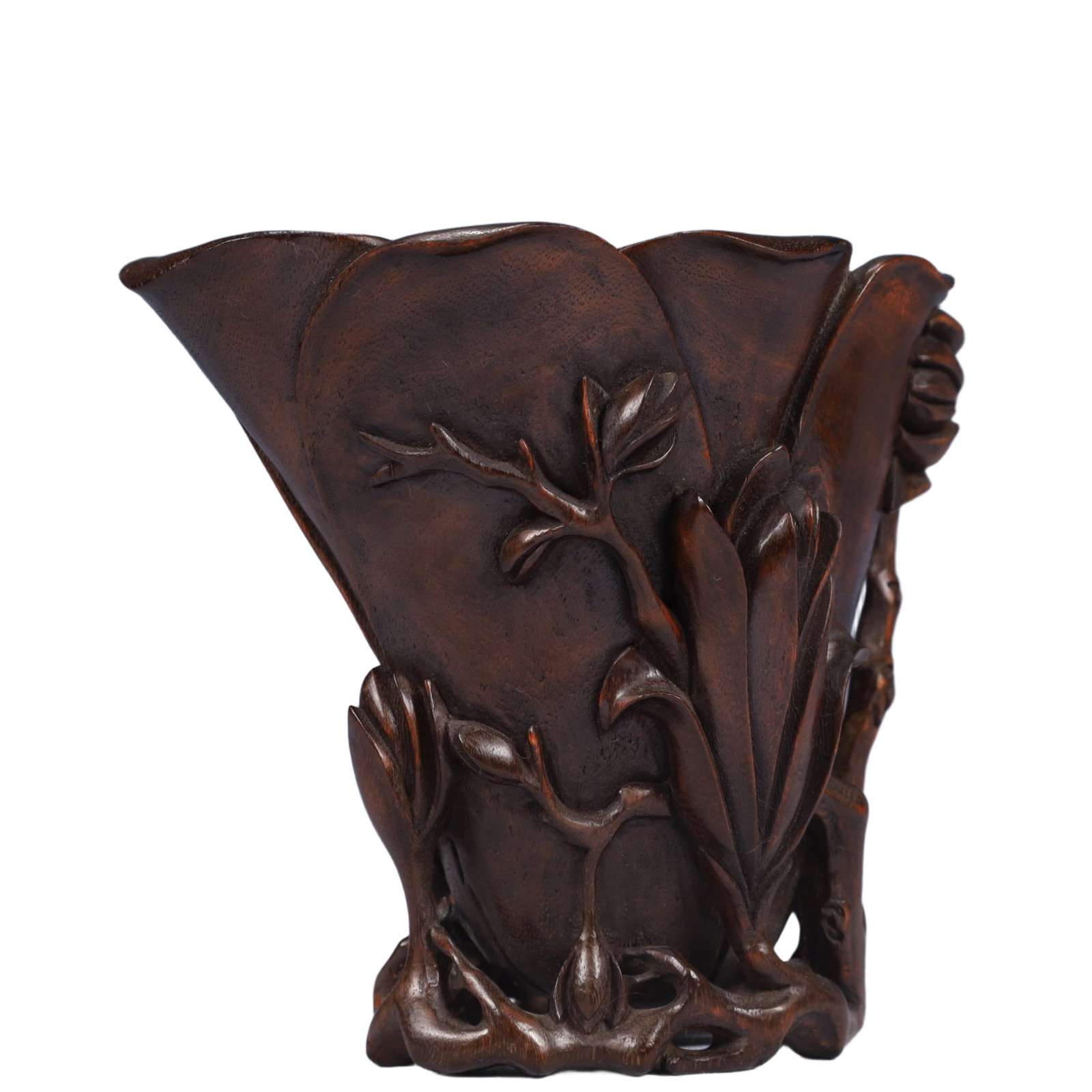 An Exquisite Redwood Flower Pattern Cup - 4