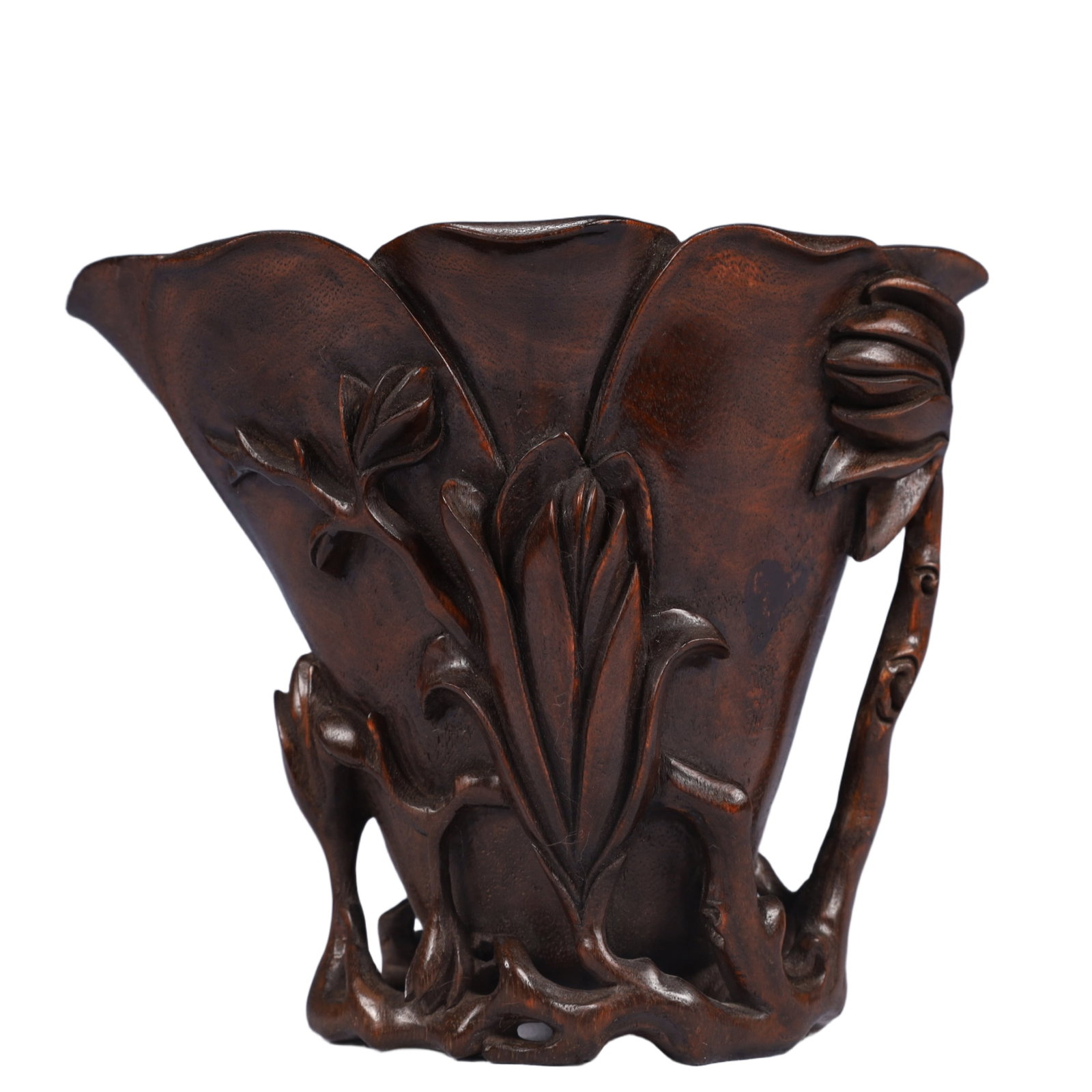 An Exquisite Redwood Flower Pattern Cup - 5