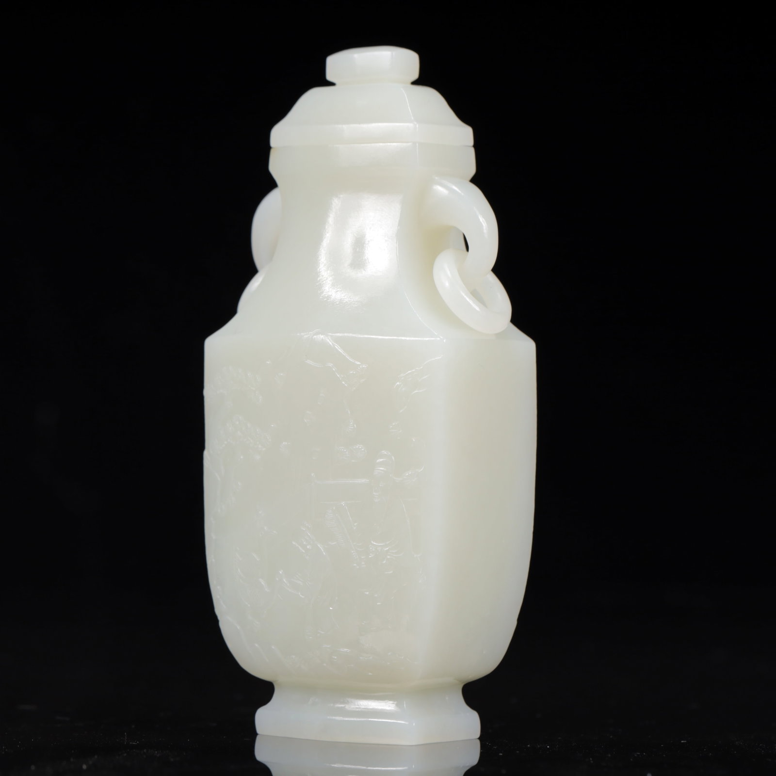 An Exquisite White Jade Landscape Pattern Double-Ears Bottle - 7