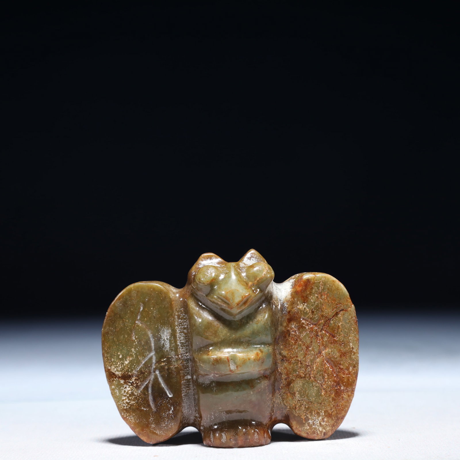 An Archaic Hongshan Culture Greenish Jade Bat Ornament: An Archaic Hongshan Culture Greenish Jade Bat Ornament,Ancient Time,China,Size:3.1inx1.2inx2.4in,Weight:200g