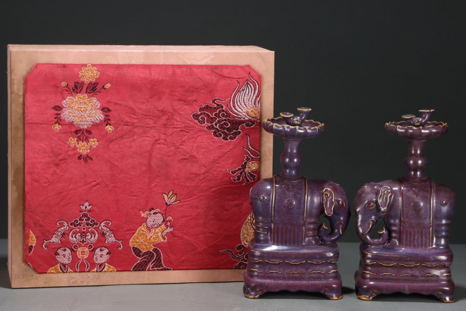 A Pair of Exquisite Jun yao Purple Glazed Elephant Ornaments (1 of 8)