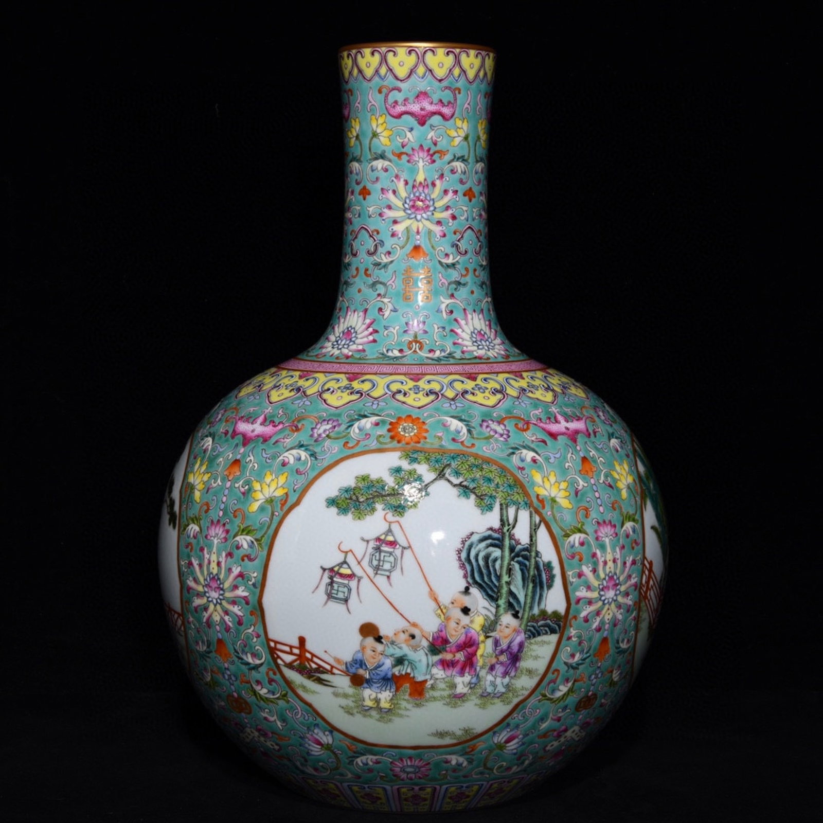 A Rare Famille-Rose Character and Story Pattern Vase: A Rare Famille-Rose Character and Story Pattern Vase,Qing Dynasty,China,Qianlong Six-character Mark,Size:14.2inx10.6in 粉彩人物故事纹瓶,中国