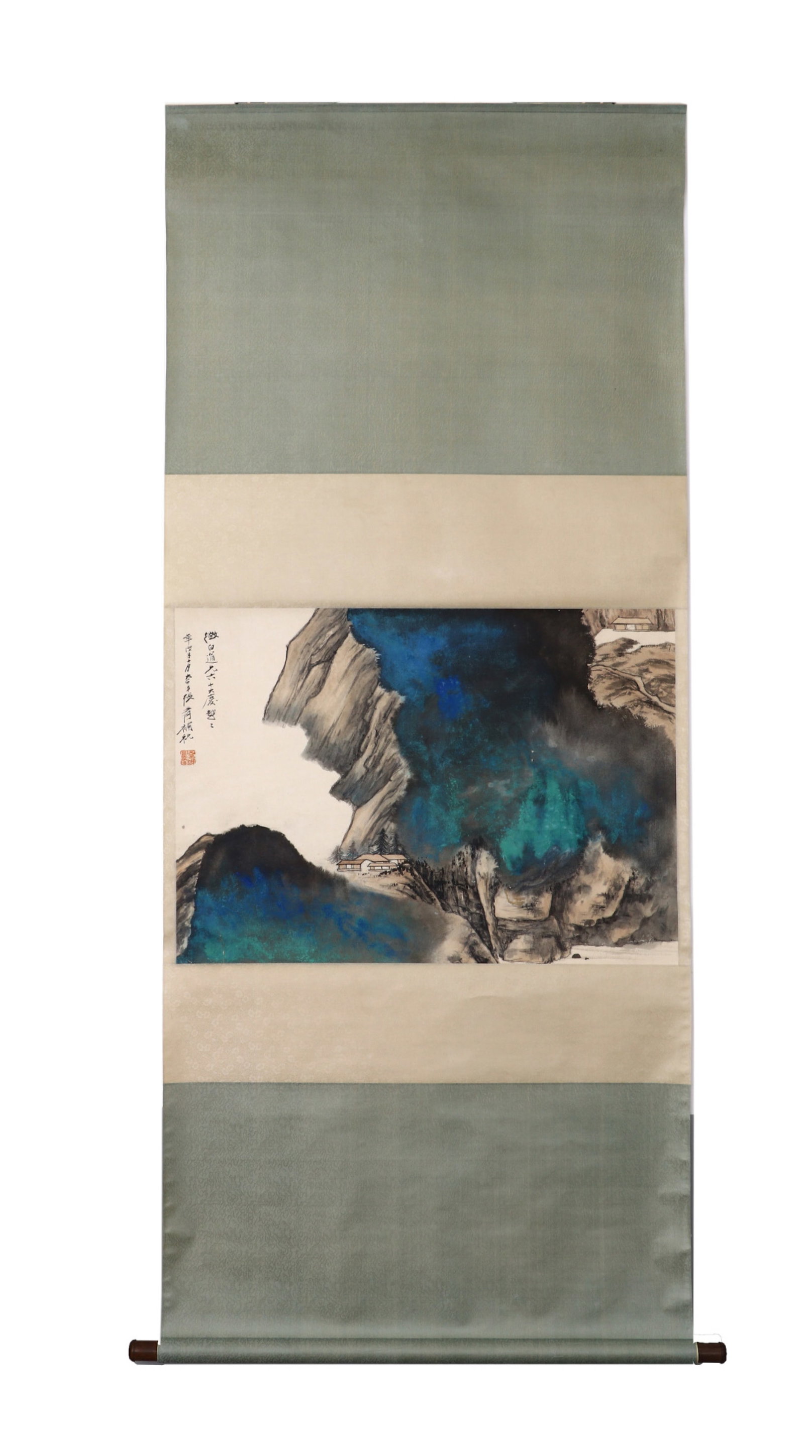 A Chinese Vertical Scroll Ink Painting of Landscape on Paper: A Chinese Vertical Scroll Ink Painting of Landscape on Paper,Zhang Daqian,Size:34.3inx24.4in 一幅中国水墨山水画立轴,张大&#