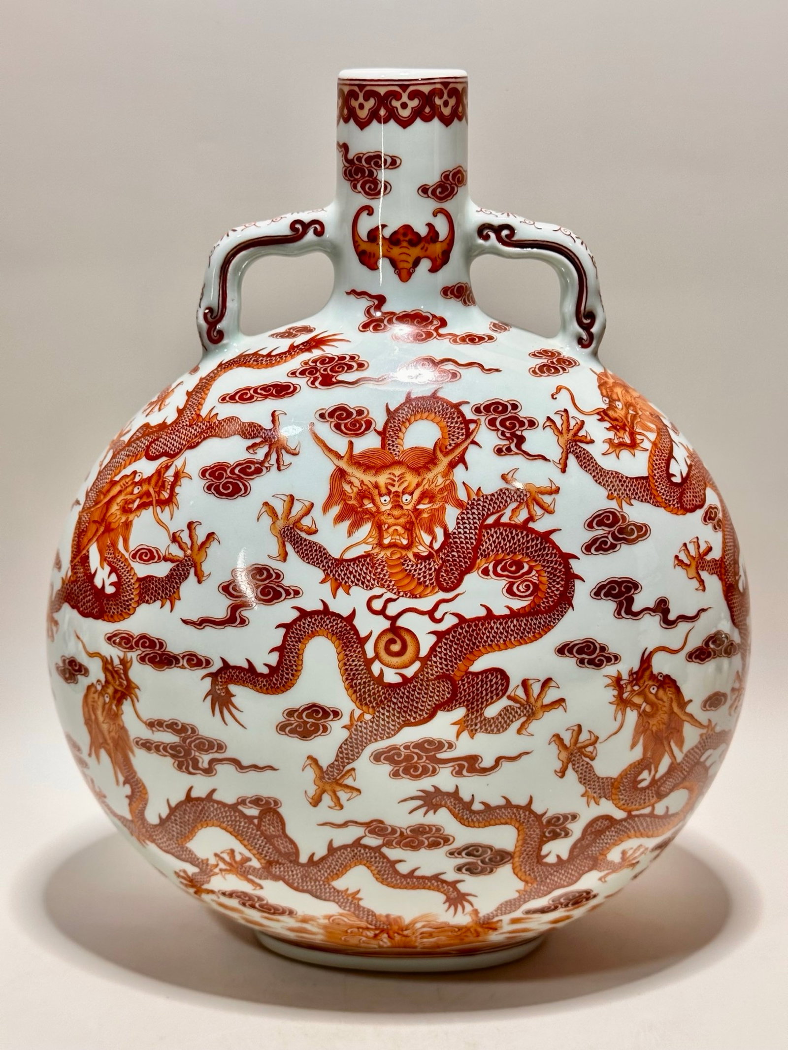 A Rare Iron-Red Auspicious Cloud and Dragon Pattern Double-Ears Vase (1 of 9)