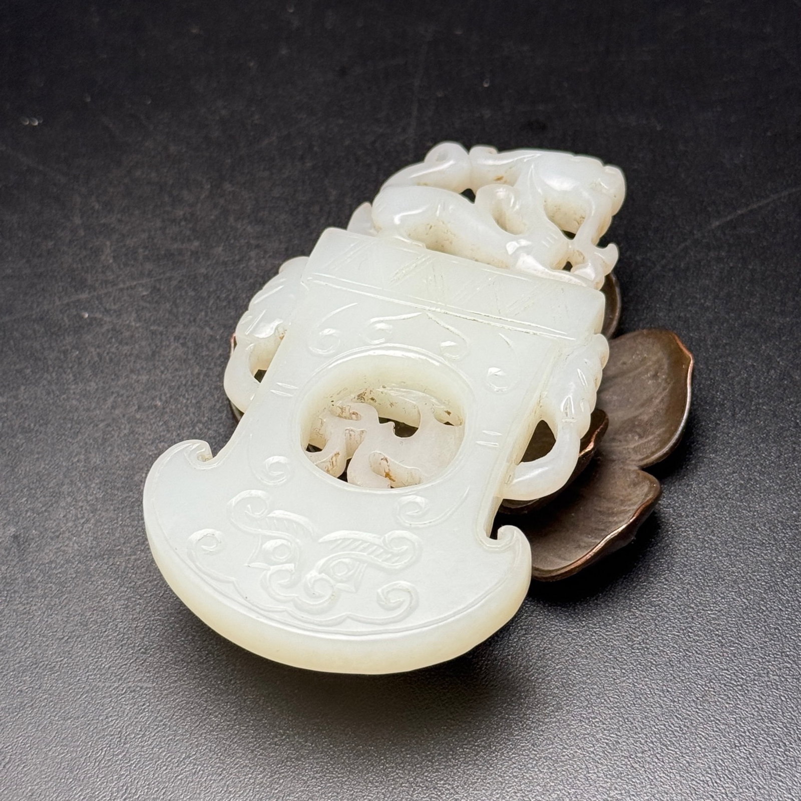 An Exquisite White Jade Chi-Dragon Pattern Axe - 6
