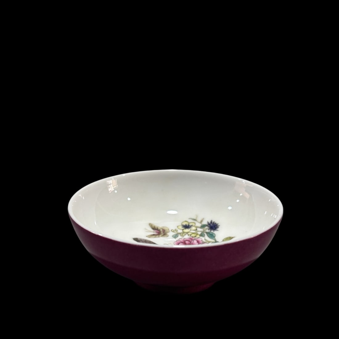 An Exquisite Ruby Red-Glazed Enamel Flower and Butterfly Pattern Cup: An Exquisite Ruby Red-Glazed Enamel Flower and Butterfly Pattern Cup,Qing Dynasty,China,Yongzheng Four-character Mark,Size:3.5inx1.4in