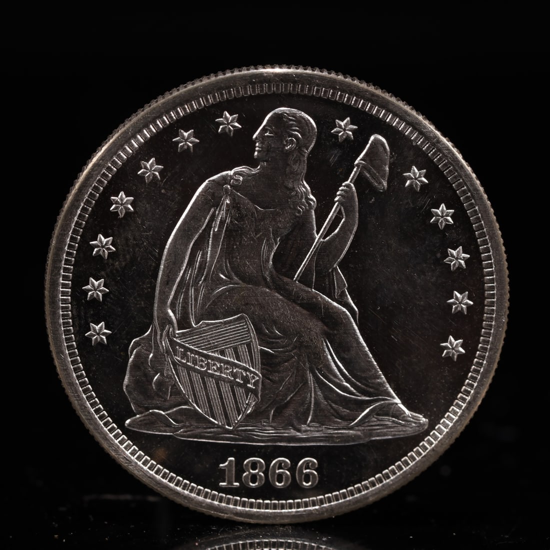 USA One Dollar 1866 Coin: American coin. IN GOD WE TRUST / LIBERTY / 1866 / UNITED STATES OF AMERICA / ONE DOL. Weight:26.9g.