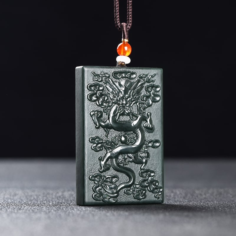 An Exquisite Cyan jade Dragon Pattern Pendant: An Exquisite Cyan jade Dragon Pattern Pendant,Size:2.3inx1.5inx0.3in 青玉龙纹挂件
