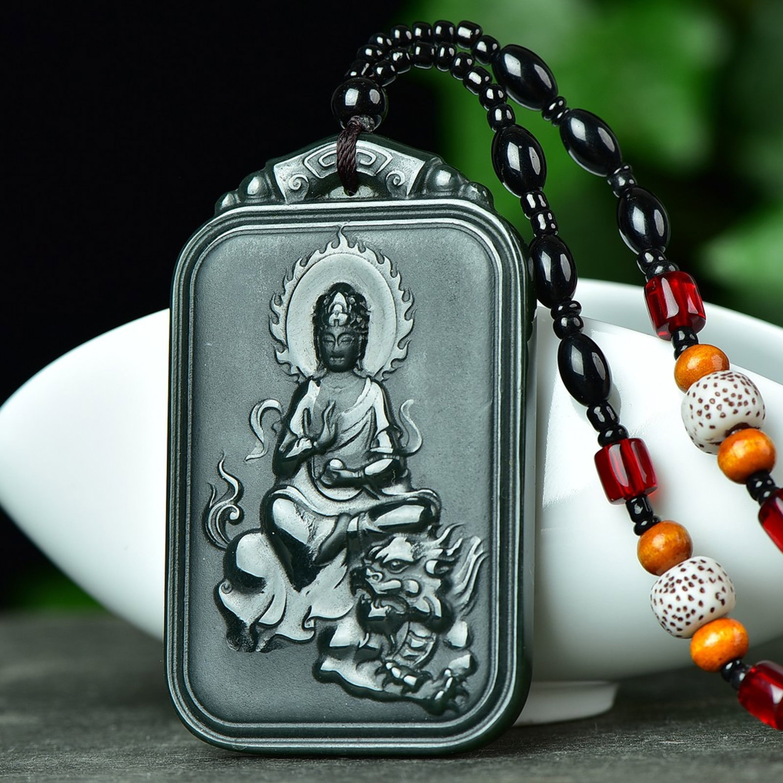 An Exquisite Sapphire Avalokitesvara and Goldfish Pattern Pendant: An Exquisite Sapphire Avalokitesvara and Goldfish Pattern Pendant,Size:1.6inx2.6in 寓意:吉祥 保平安 玉脂温润