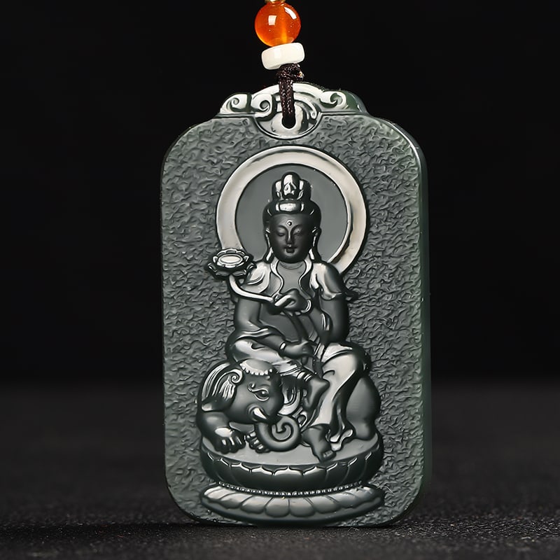 An Exquisite Cyan jade Statue of Samantabhadra Pendant: An Exquisite Cyan jade Statue of Samantabhadra Pendant,Size:2.5inx1.5inx0.3in 青玉普贤菩萨像挂件