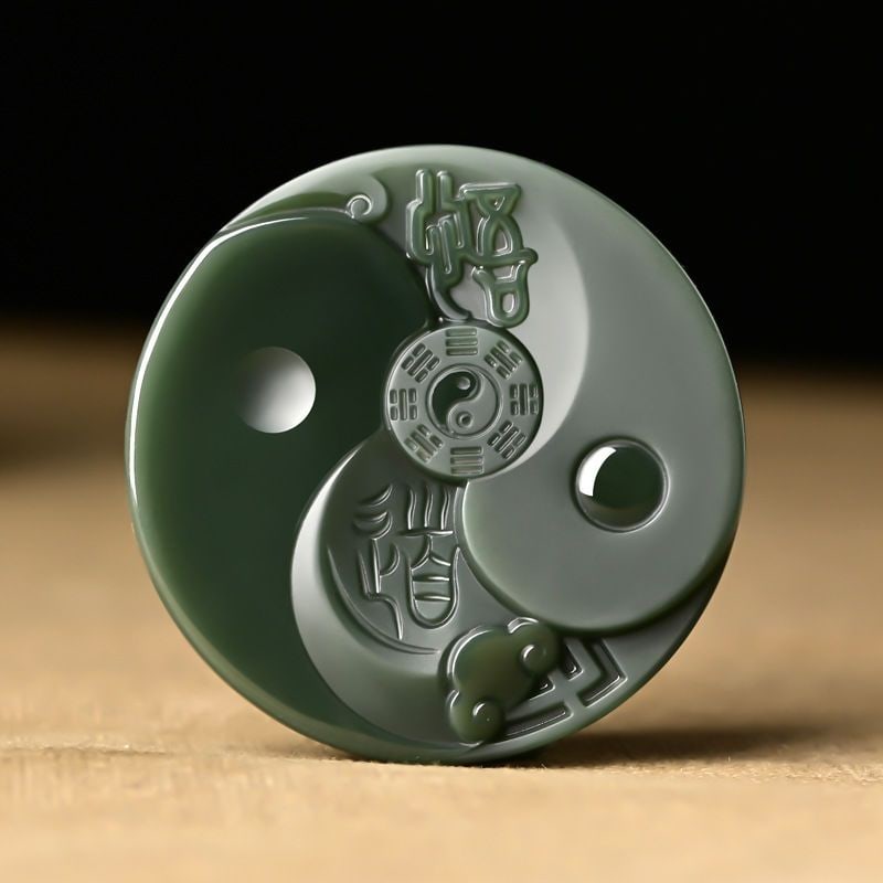 An Exquisite Cyan jade Trigram Pattern Pendant: An Exquisite Cyan jade Trigram Pattern Pendant 青玉八卦纹挂件