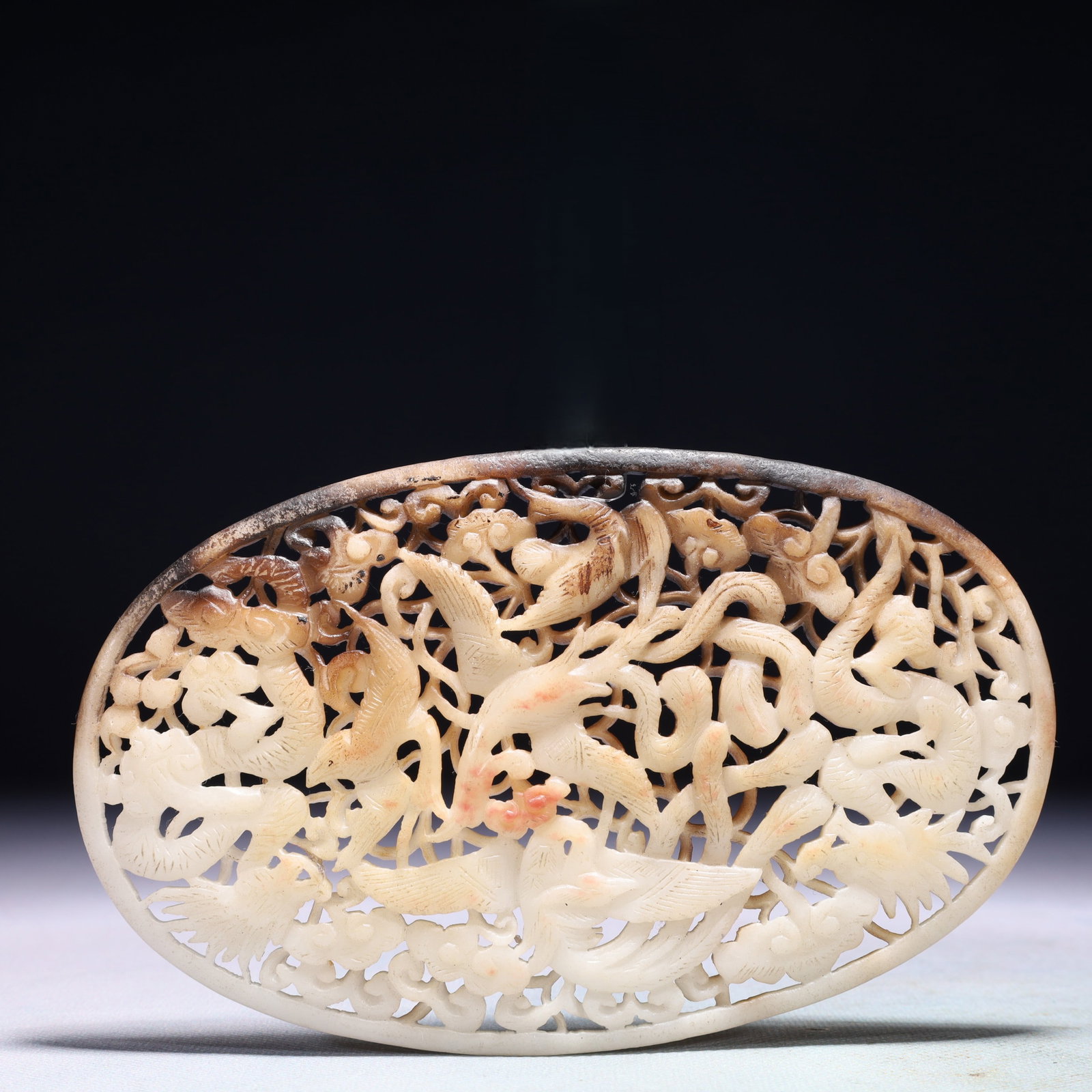 An Exquisite White Jade Dragon and Phoenix Pattern Pendant: An Exquisite White Jade Dragon and Phoenix Pattern Pendant,Qing Dynasty,China,Size:6.3inx3.7in,Weight:159.3g 白玉龙凤纹佩,中国清代
