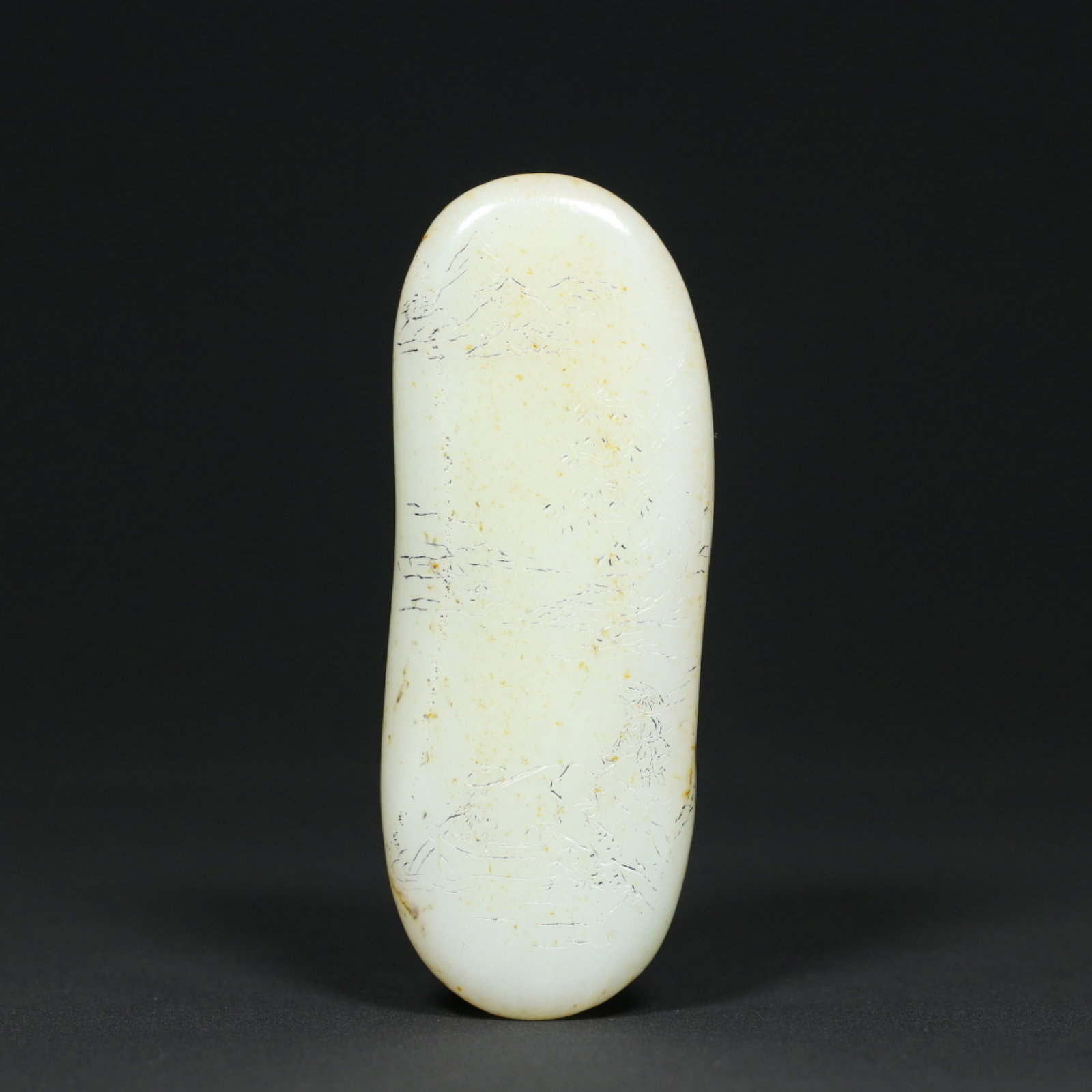 An Exquisite White Jade Landscape Pattern Hand Piece,with poem: An Exquisite White Jade Landscape Pattern Hand Piece,with poem,Qing Dynasty,China,Size:4.3inx1.6inx0.6in,Weight:146.3g 白玉山水纹手把件,带诗