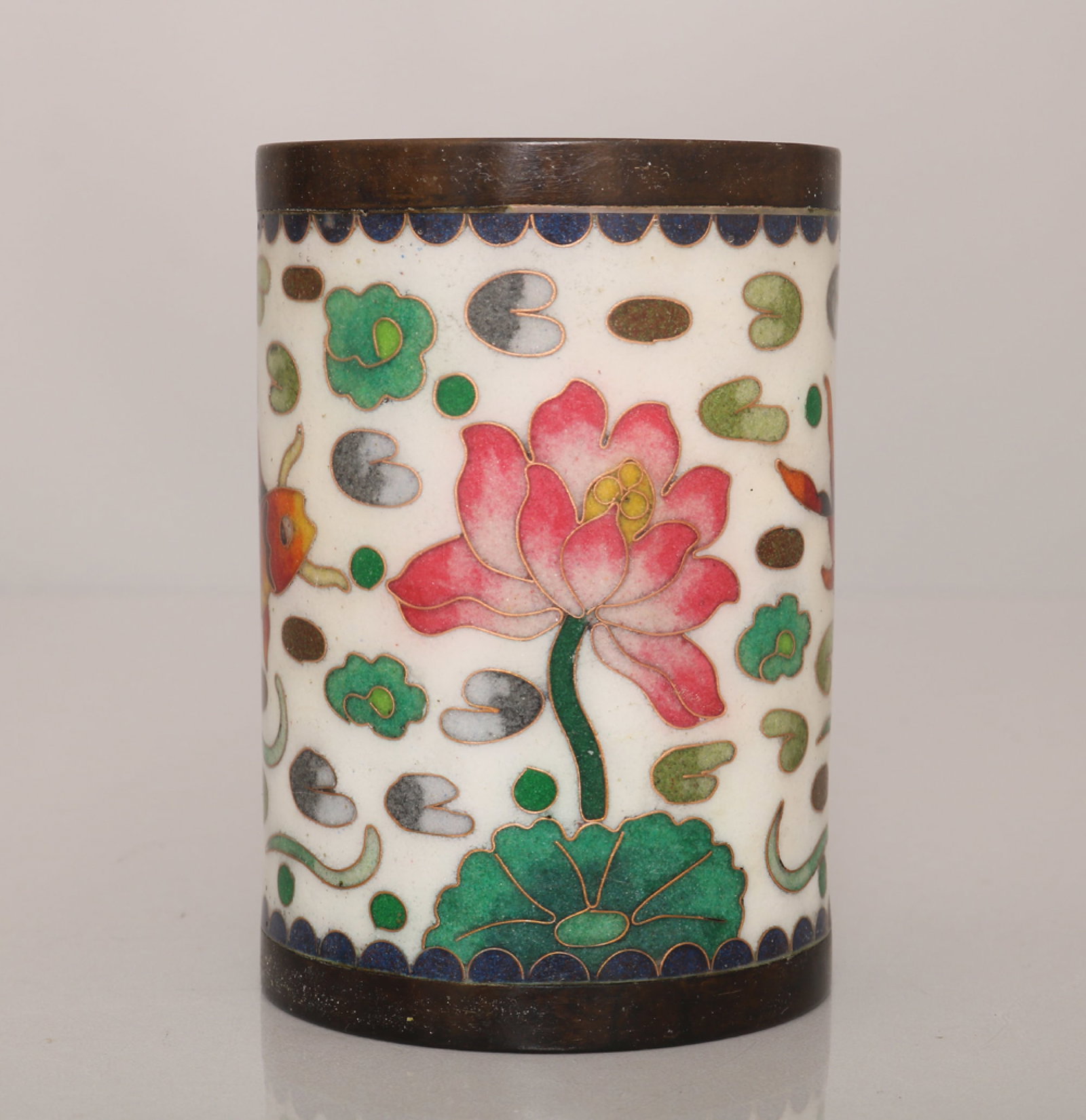 An Exquisite Cloisonne Lotus and Fish Pattern Brush Pot (1 of 9)