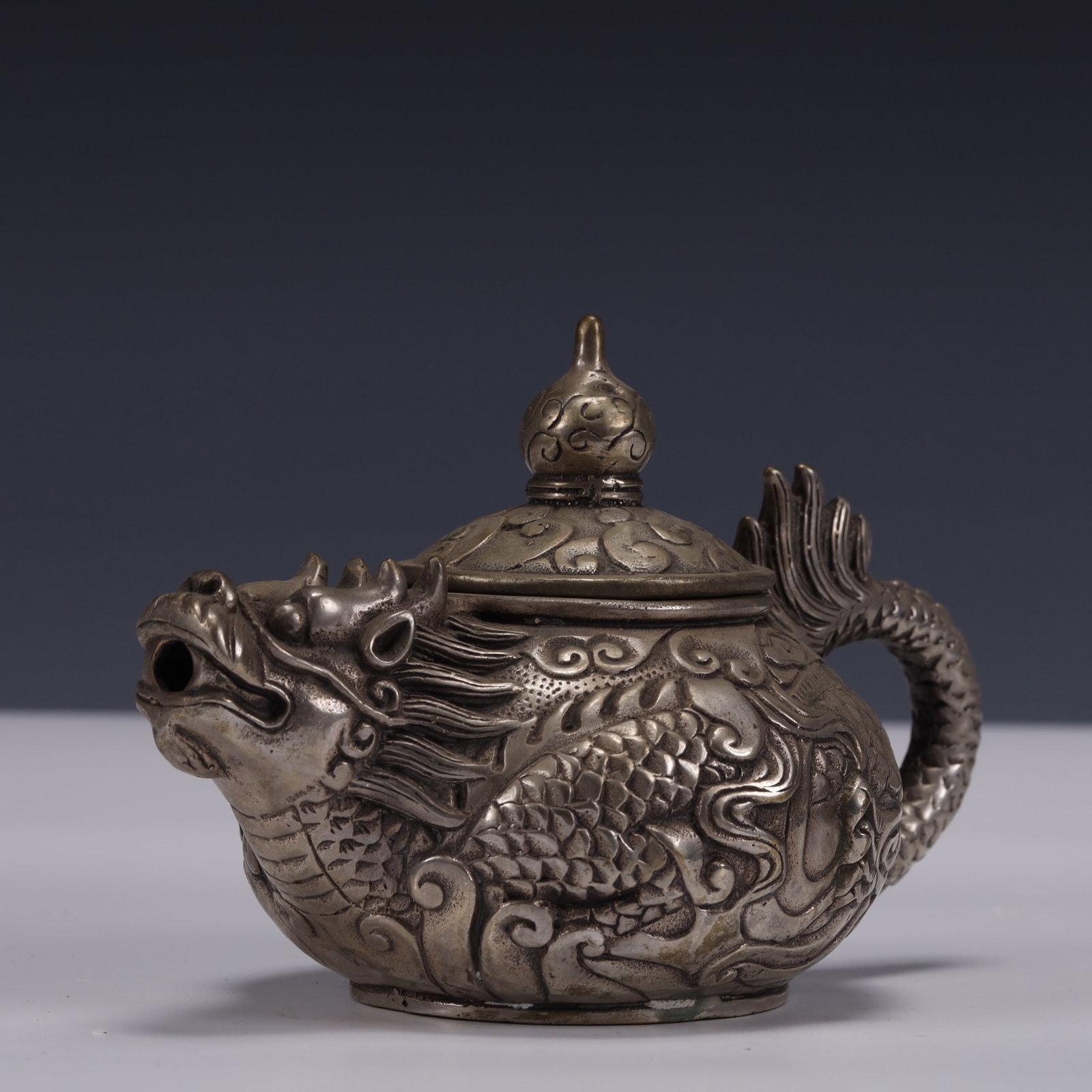 An Exquisite Silver-Plated Bronze Dragon Pattern Ewer - 4