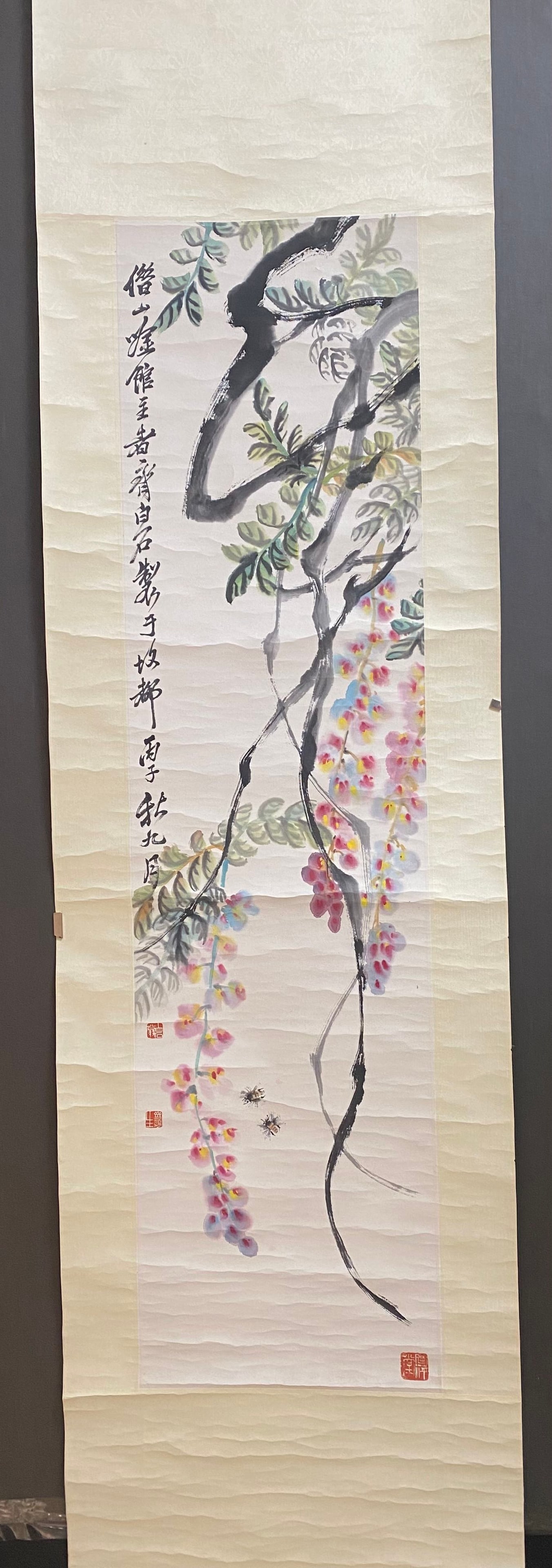 A Chinese Vertical Scroll Ink Painting of Flower on Paper (1 of 9)