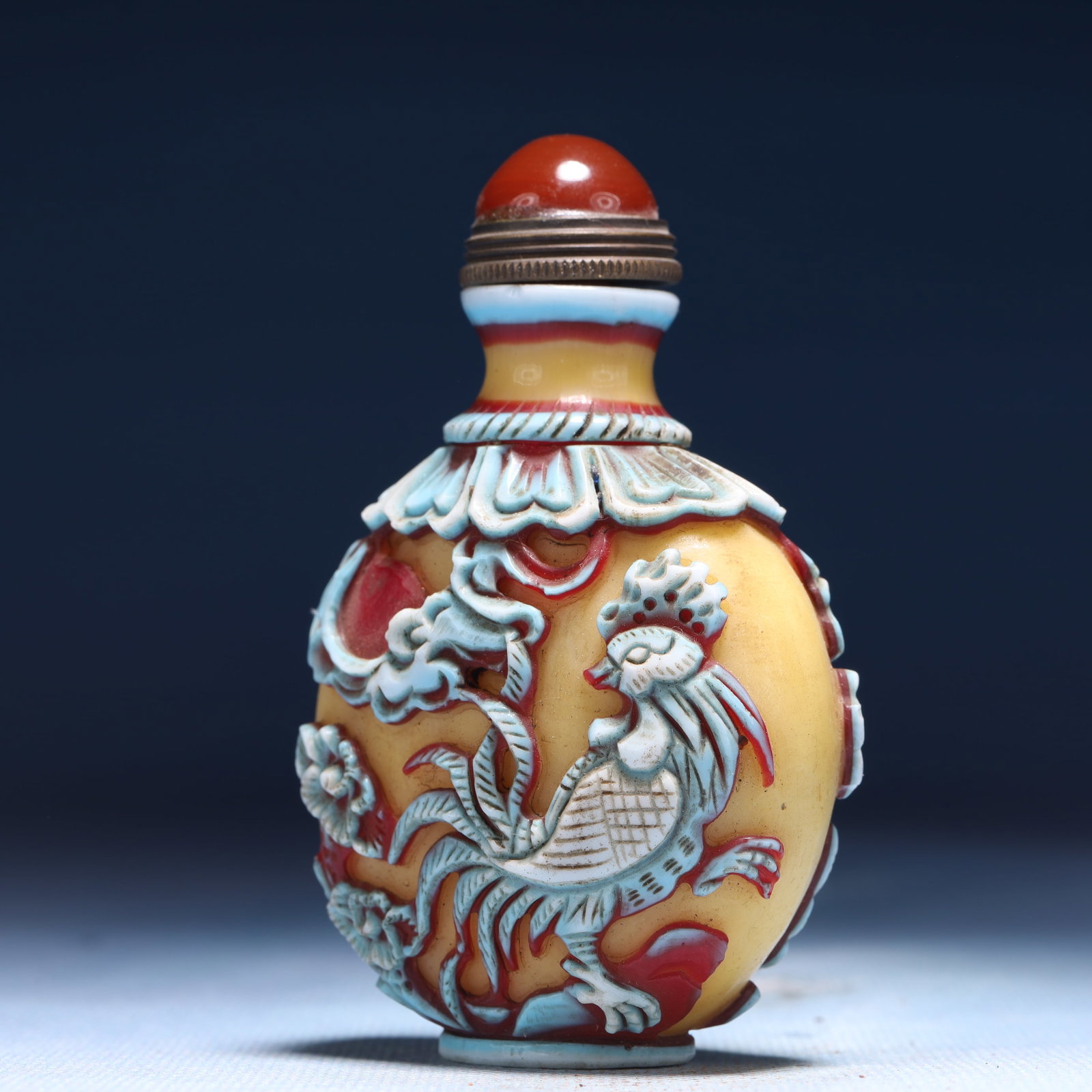 An Exquisite Glass Flower and Rooster Pattern Snuff Bottle - 2